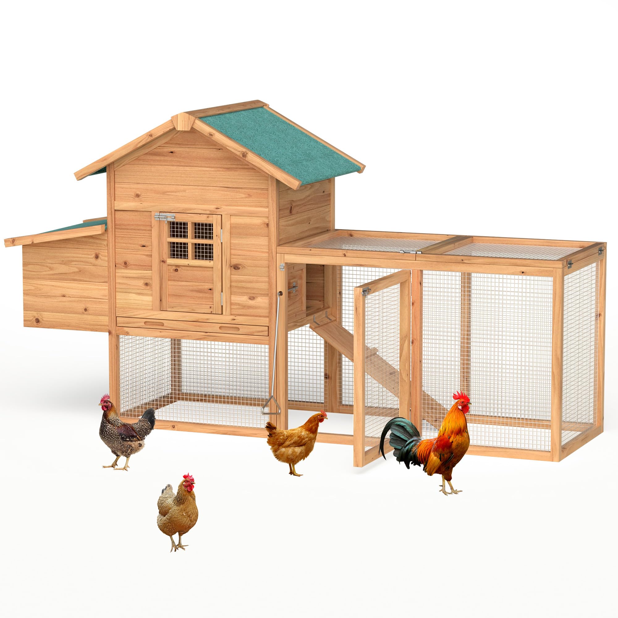 GOJOOASIS 80" Chicken Coop for 2-4 Chickens Outdoor Wooden Hen House Poultry Pet Hutch for Backyard w/Run Cage & Nesting Box(A)