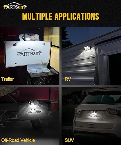 Vista 13 de Partsam Luz LED para matrícula, impermeable, 12 V CC, con soporte, orificio de drenaje, carcasa de ABS, lente de PC para remolque, camión, Negro