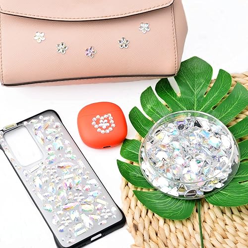 Miniatura 5 de 500 gemas acrílicas para coser con parte trasera plana, formas mixtas de cristal, para coser en ropa, cuentas para coser (cristal AB)