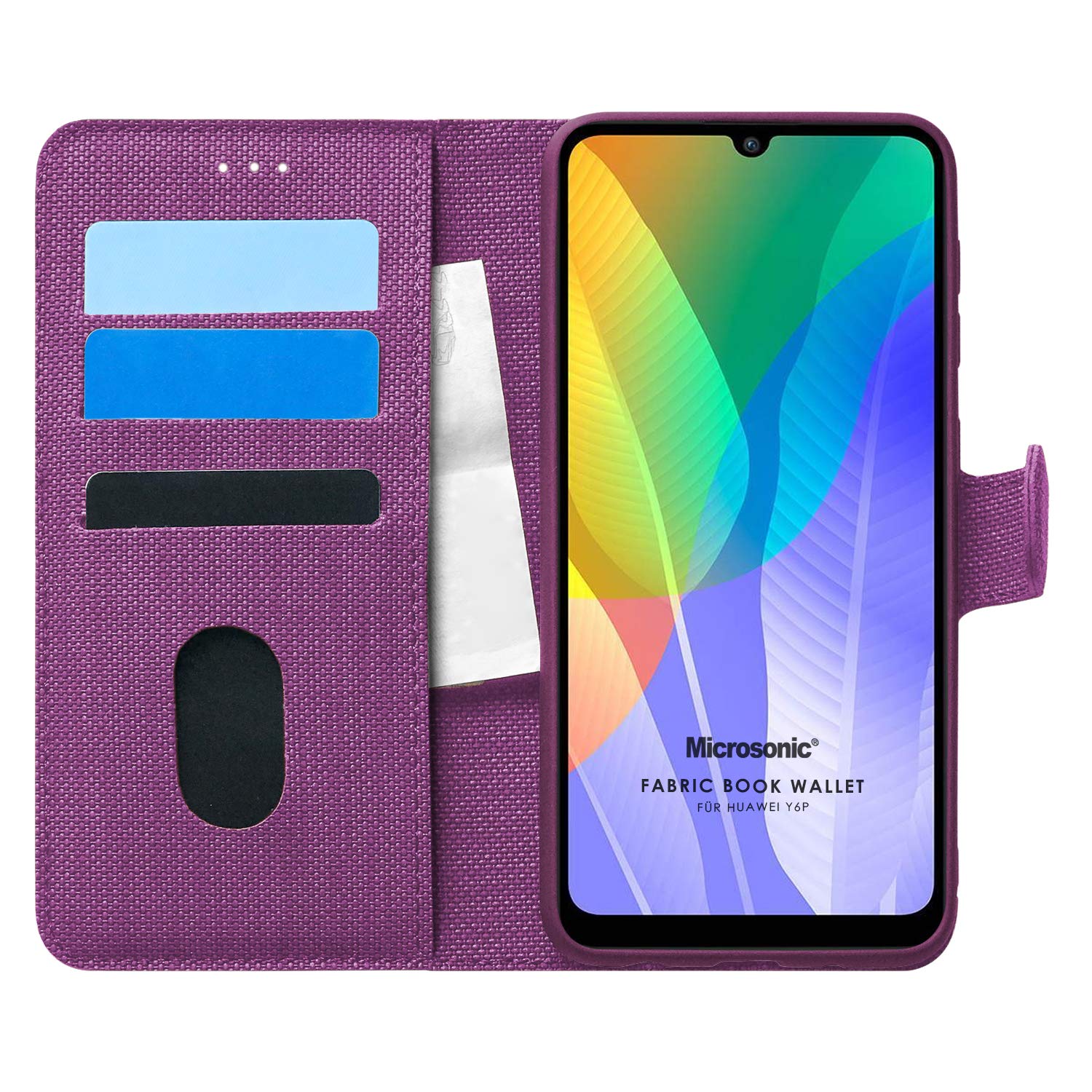 Microsonic Huawei Y6P için Kılıf Fabric Book Wallet Mor [Y6P ile Uyumlu Kılıf - Mor]