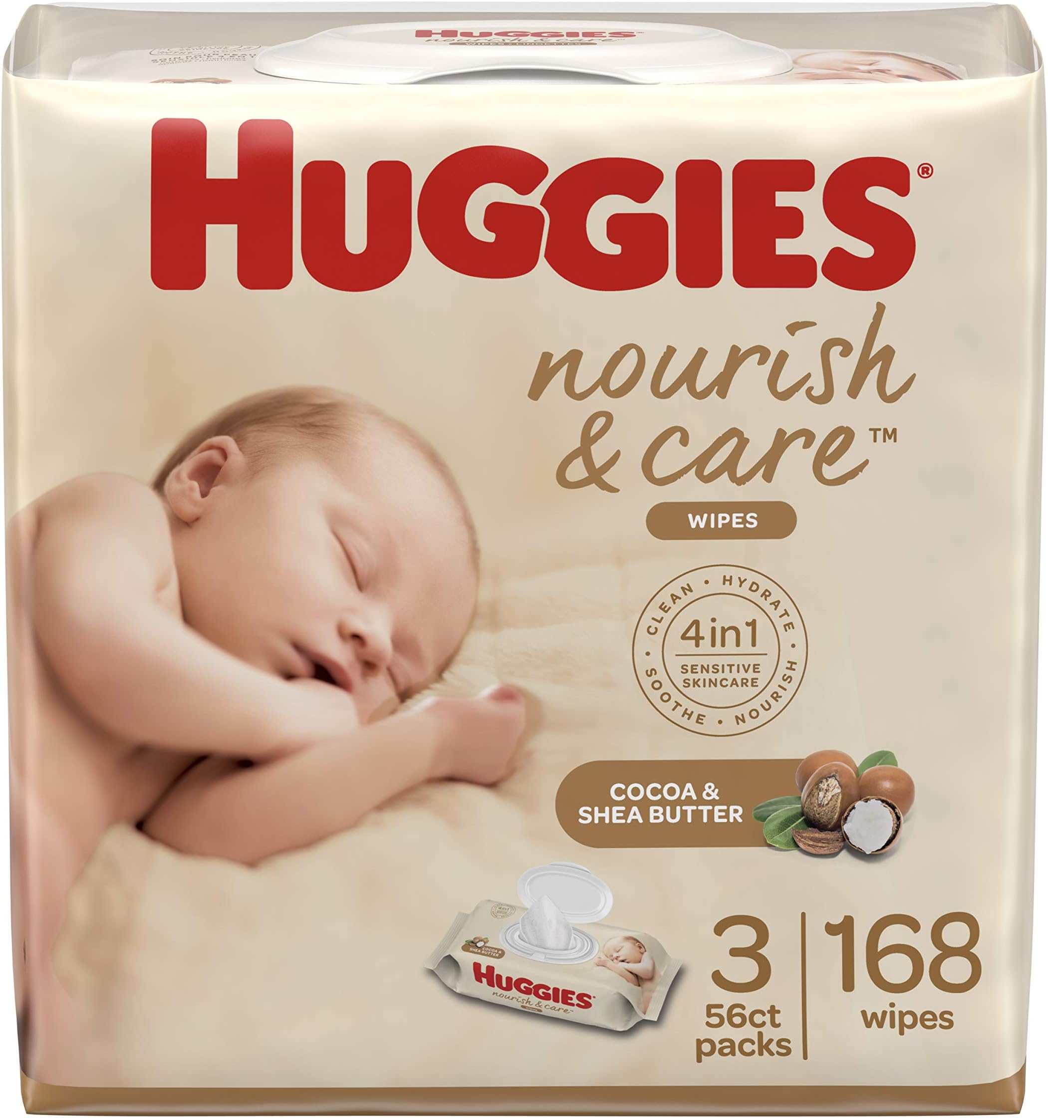 Nourish & Care Baby Wipes, Scented, 3 Flip-Top Packs (168 Wipes Total.)56 Count (Pack of 3)