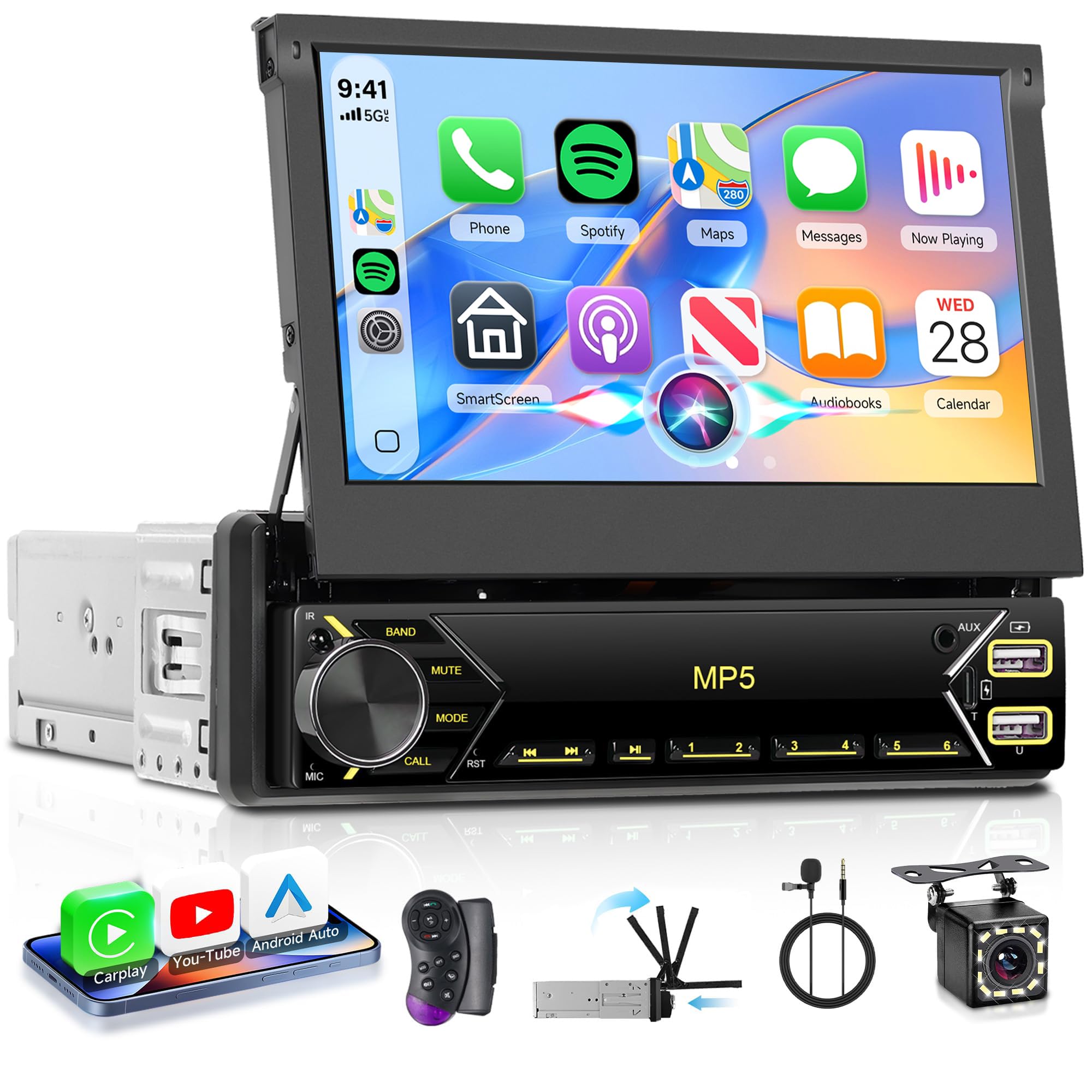 Amazon.com: Rimoody Single Din Wireless Carplay Car Stereo Flip