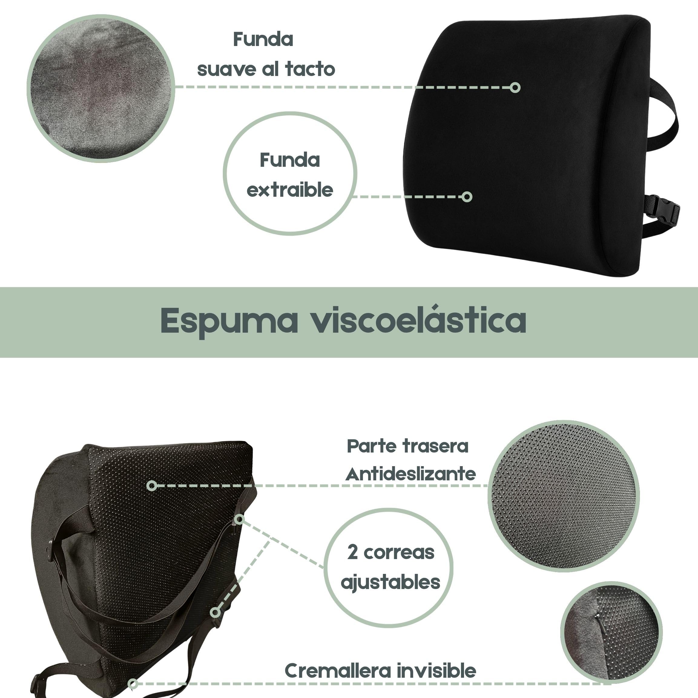 Jacky&Choco Cojín Lumbar Ergonómico de Espuma Viscoelástica para Silla de Oficina y Asiento de Coche, Almohada de Soporte Lumbar para Espalda con Bandas Ajustables