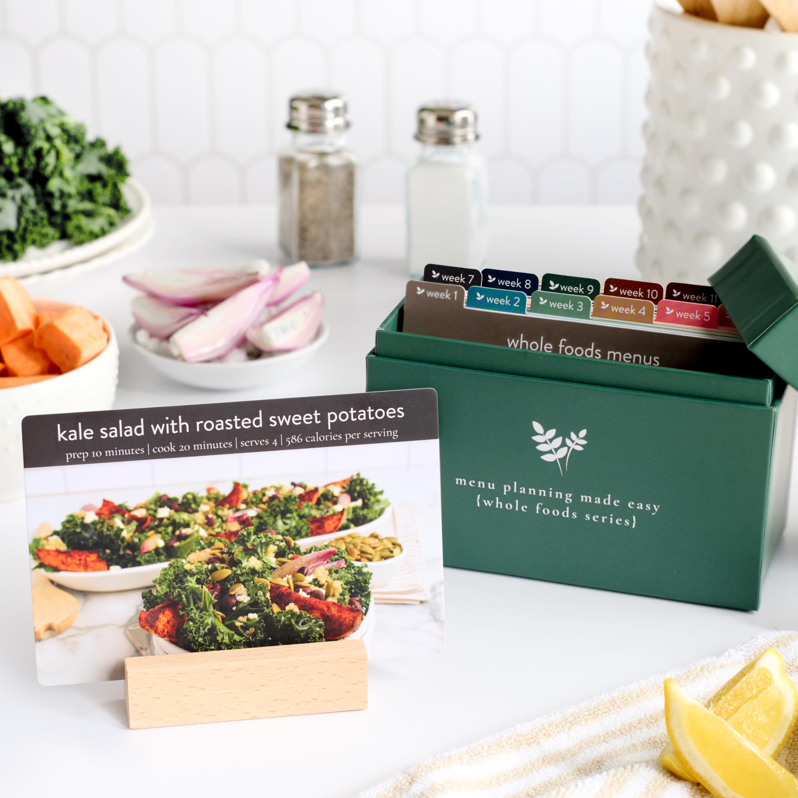 Meal Planner with 72 Recipe Cards (Whole Foods Menu – Photo Edition) | Weekly Menu Planner | Sturdy Recipe Box | 12 Reusable Grocery Lists | 5 Blank Recipe Cards | Recipe Card Protector | Recipe Ideas — image 1