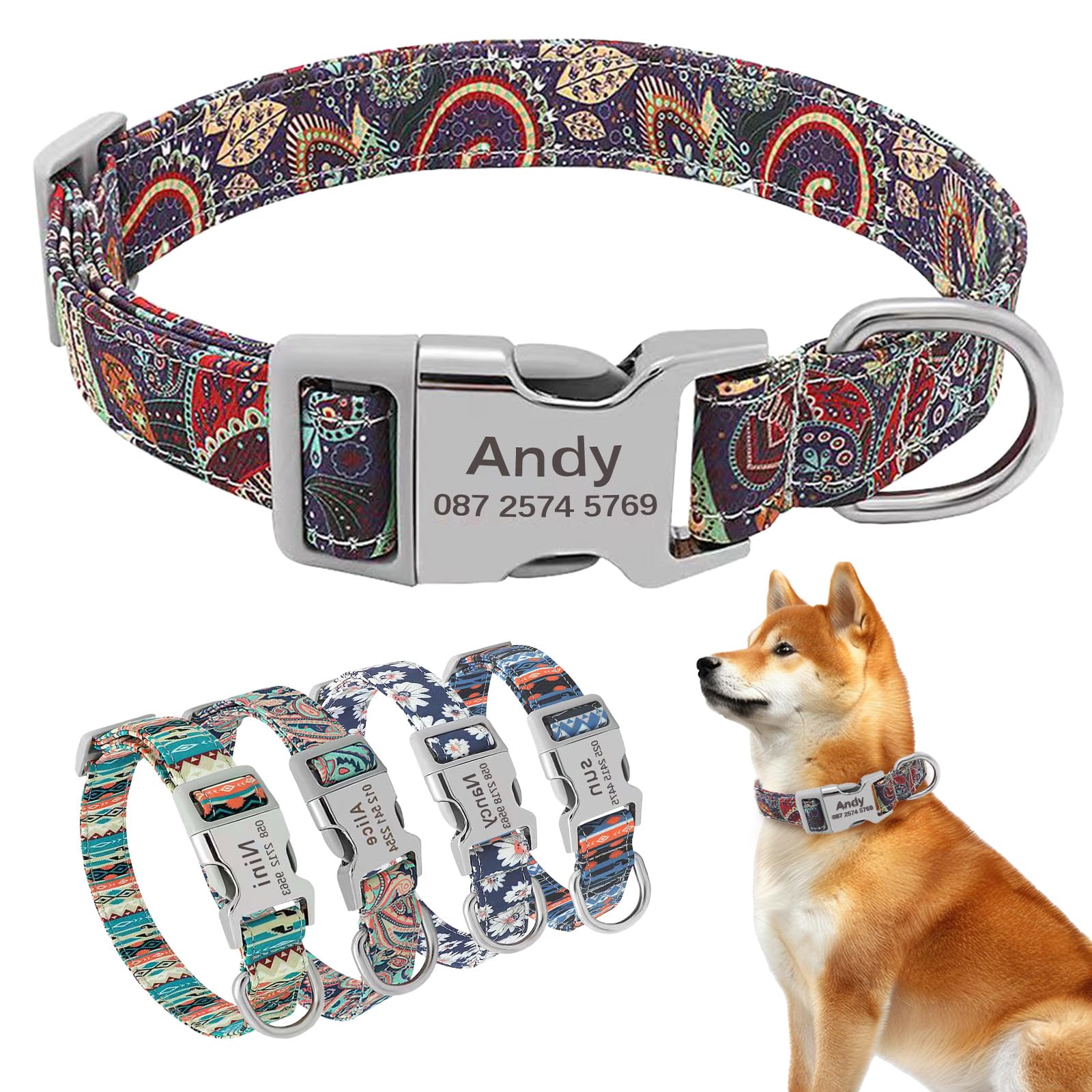 XSTZR Personalized Dog Collar, Customized Dog Collars with Engraved Name & Phone Number, Adjustable Dog Collars for Male Female Girl Boy Puppy Small Medium Large X-Large Dogs (Colorful Purple)