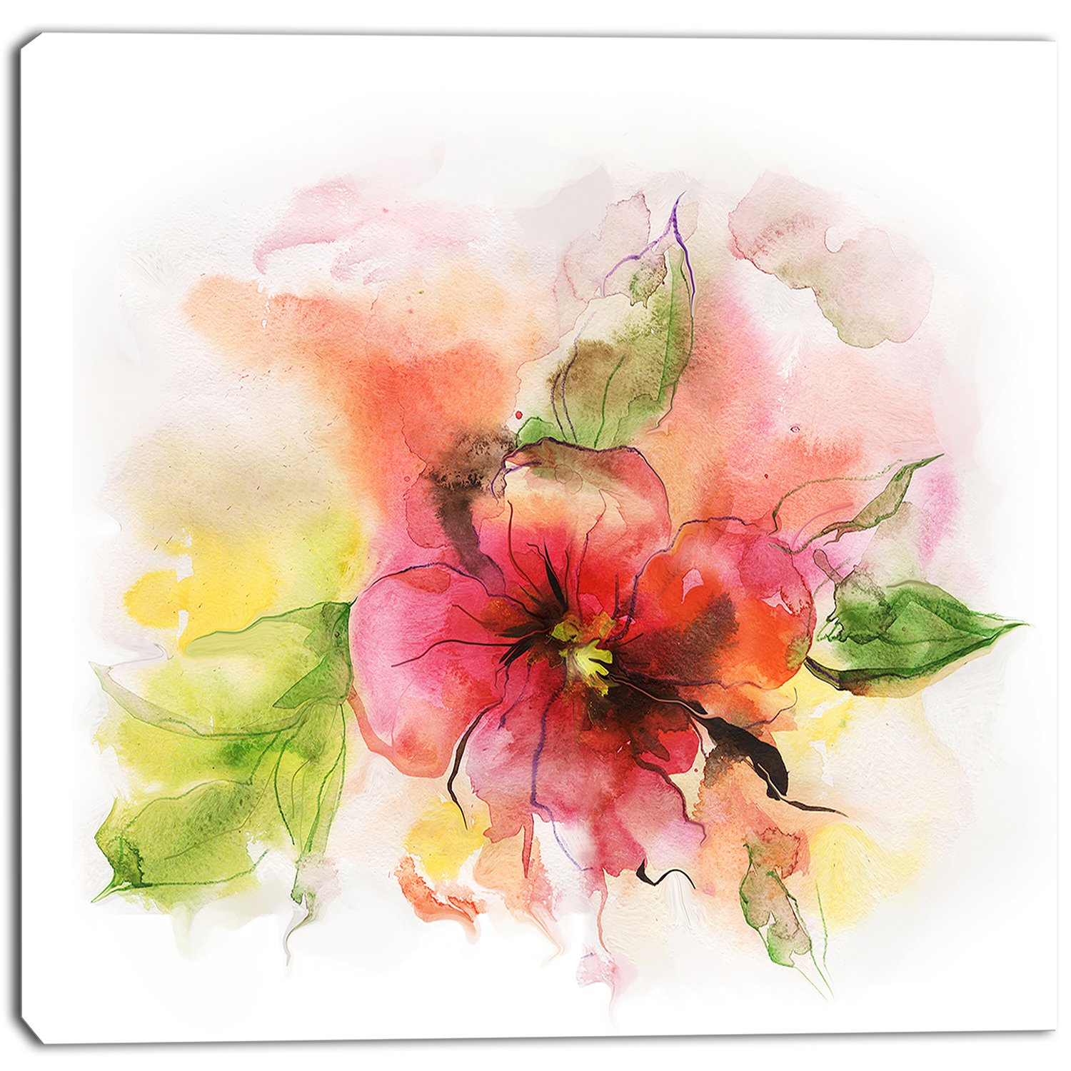 Amazon.co.jp: DesignArtピンクとレッド花柄デザイン水彩アート