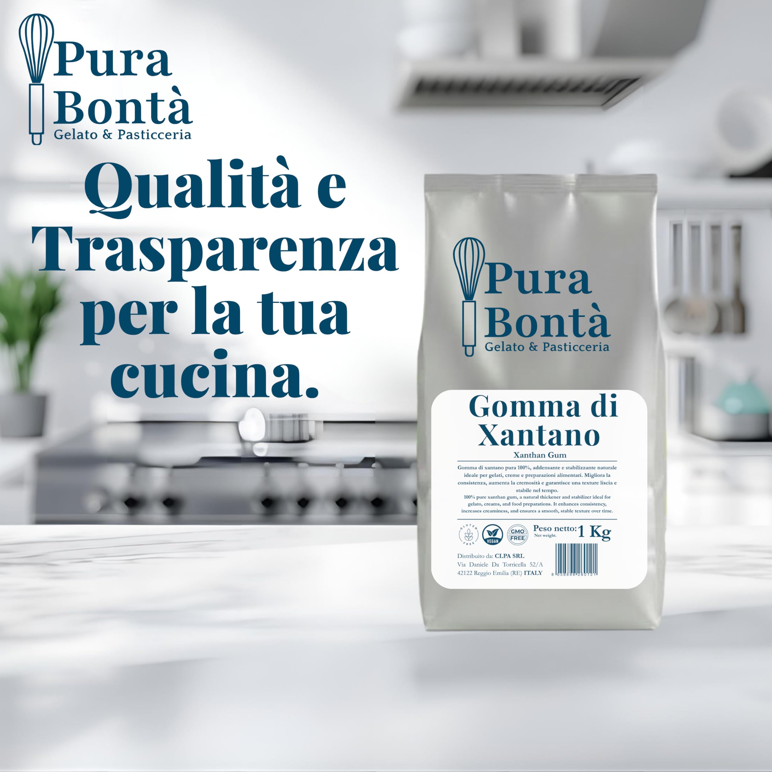 PURA BONTÀ Gomma di Xantano in Polvere Senza Glutine 1 Kg | Addensante e Stabilizzante Alimentare 100% Naturale | Pane e Pizza 100% Senza Glutine | Alta Viscosità, Zero Grumi | Confezionato in Italia