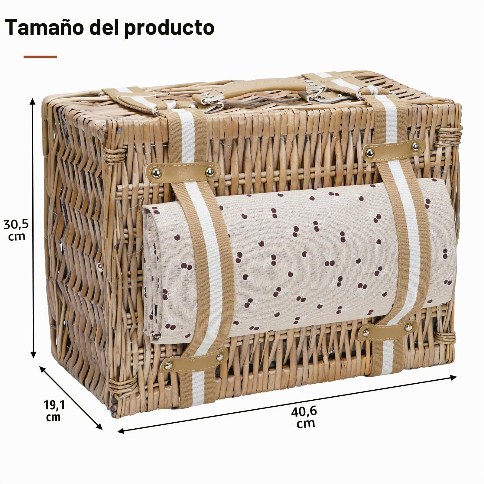 Juego de Cesta de Picnic Willow para 4 Personas con Bolsa térmica Grande y Manta Impermeable de Picnic, Cesta de Mimbre para Camping, al Aire Libre, día de San Valentín, Navidad, cumpleaños, etc.