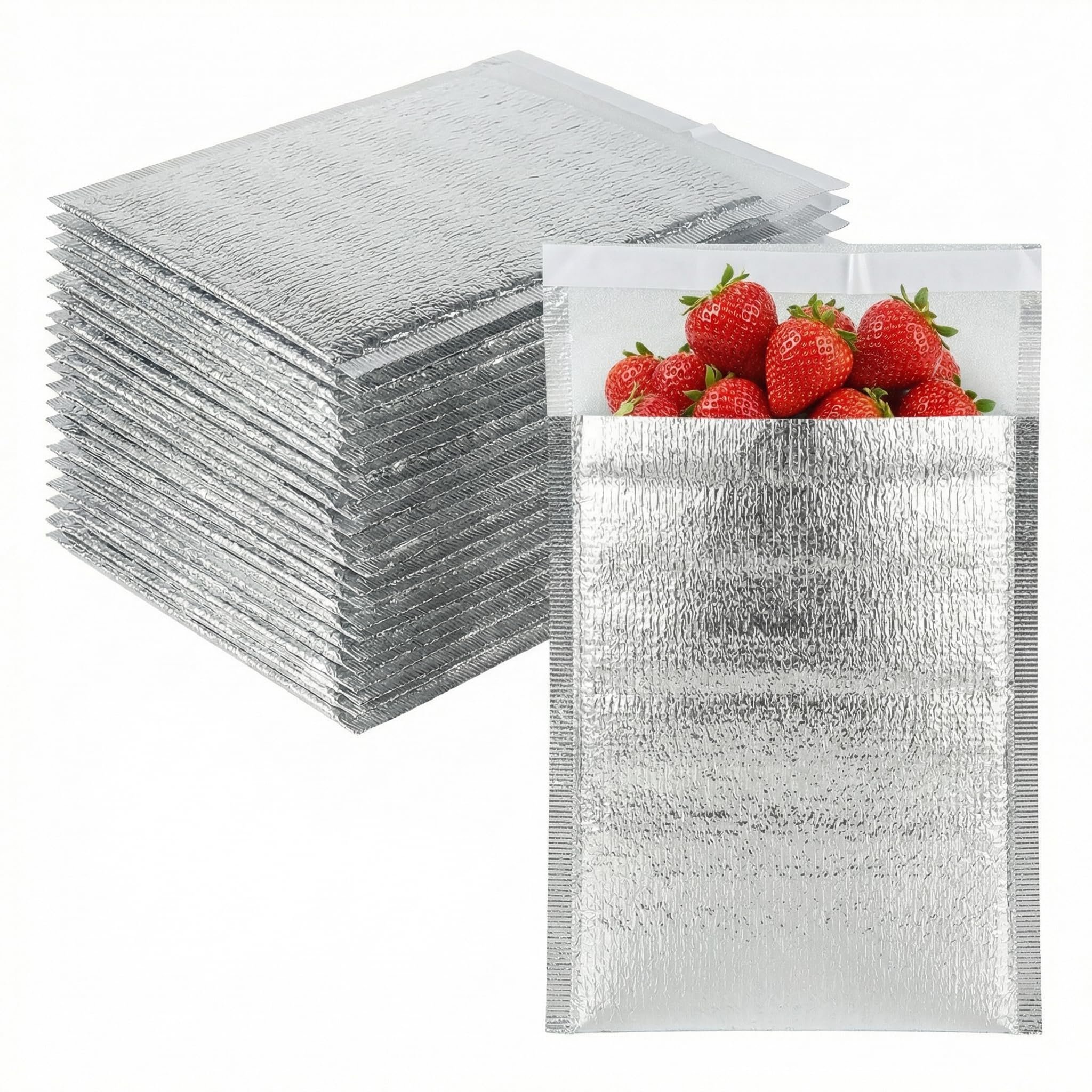 20 Pcs Insulated Thermal Bags Liners for Hot Cold Food, Aluminium Foil Foam Pouch for Delivery, Shipping Frozen Goods, Reusable Sandwich Lunch Cooler Pocket, Leak-proof Shipping Mailers (20x25+5cm)