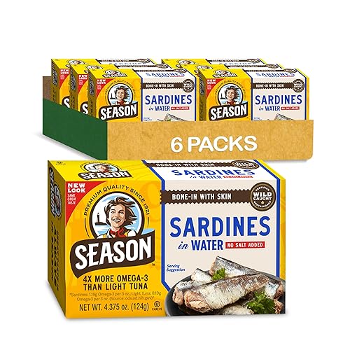 Vista 51 de Season Sardinas en aceite de oliva virgen extra, capturadas en la naturaleza, ligeramente ahumadas, 0.81 onzas de proteína, bocadillos Keto, más