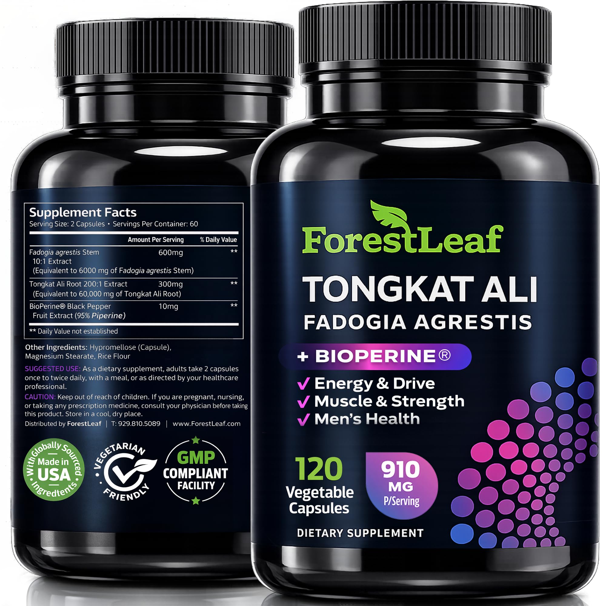 Tongkat Ali and Fadogia Agrestis for Men Supplement w/ BioPerine - Tonkat-Ali Max Strength 200:1 Extract - Long jack Tongkat-ali for Men - Muscle Growth, Performance & Energy - 120 Powder Capsules