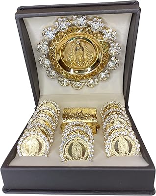 ESNOY Christliche Hochzeitsmünzen Set - 13 Silberne Arras De Boda In Glitzernder Geschenkbox Mit Strass