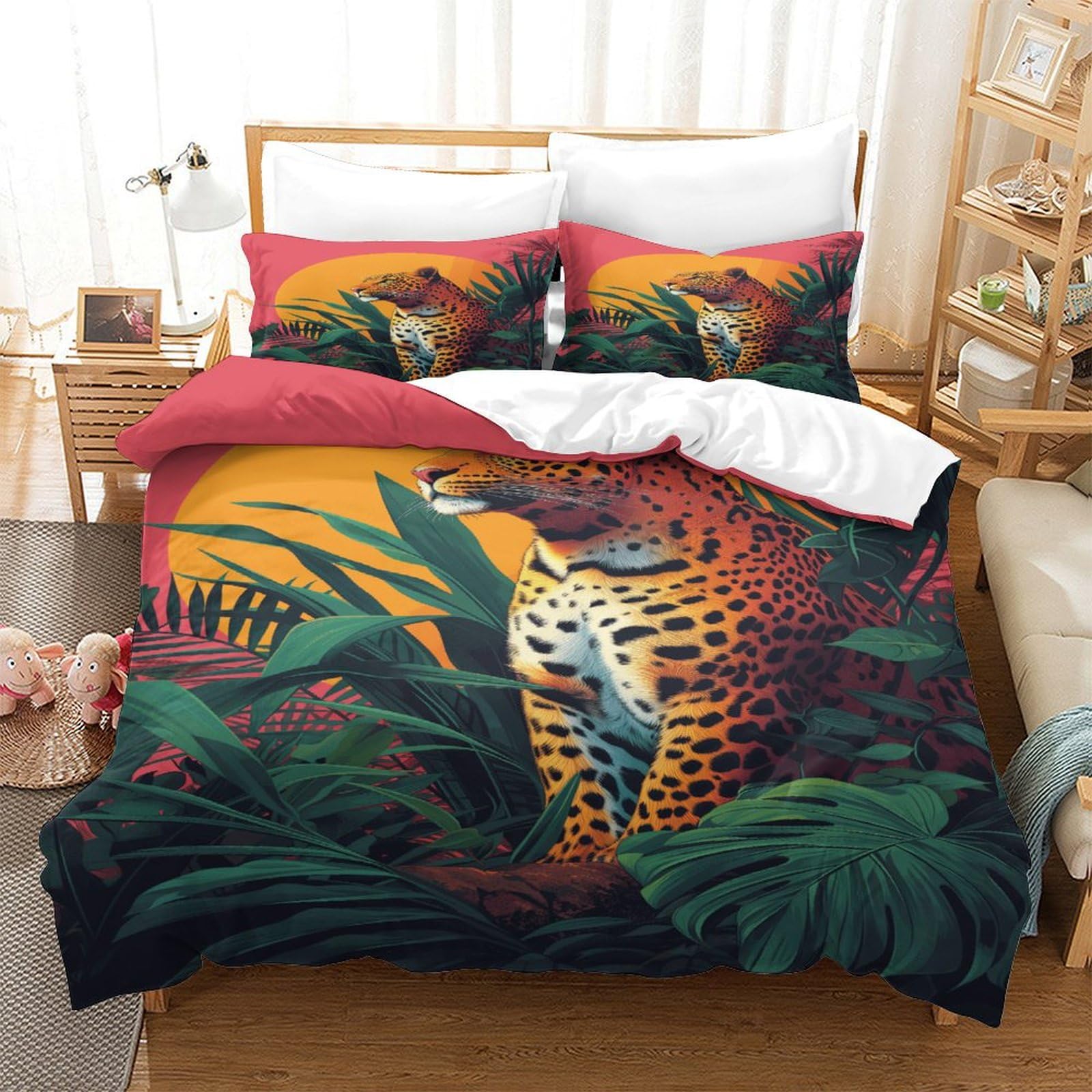 P1s9u7w5y Jaguar-3 3D Printed Tropical Leopard Duvet Cover Set 3Pcs Microfiber Jungle Animal Bedding Set King（220X240cm）