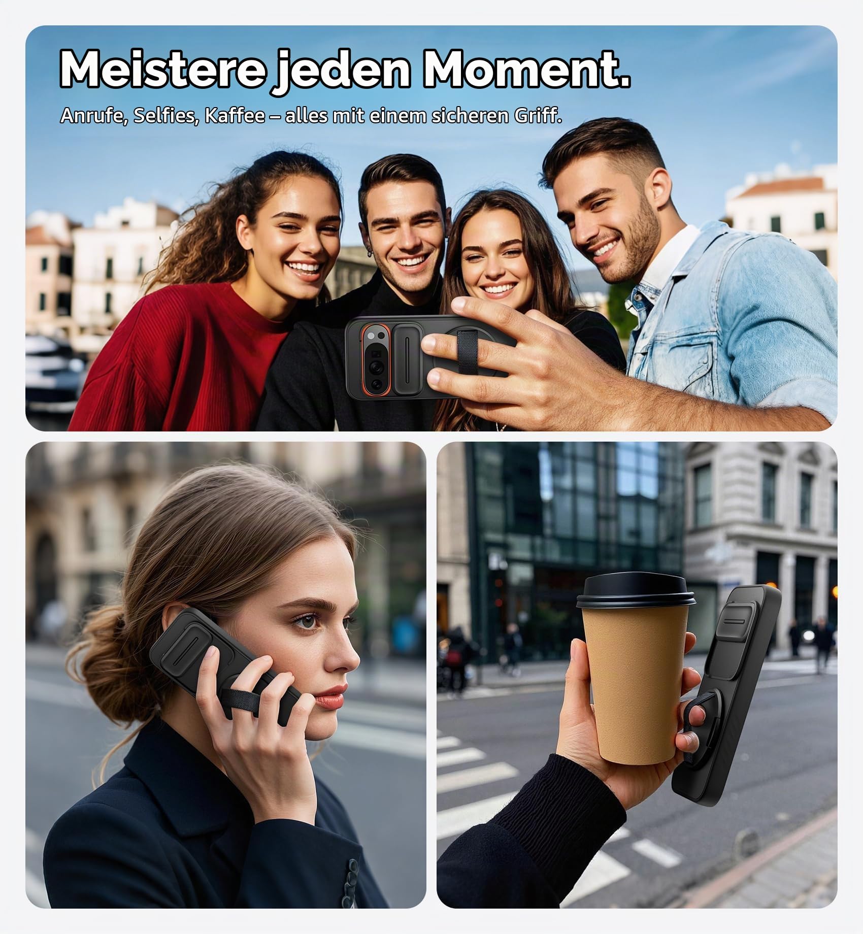 SURITCH Hülle Kompatibel mit Google Pixel 10 Pro XL Handyhülle mit 360° Drehbarer Handschlaufe Telefongriffhalter & Ständer & Kamera Abdeckung Robuste Stoßfeste Schutzhülle - Schwarz