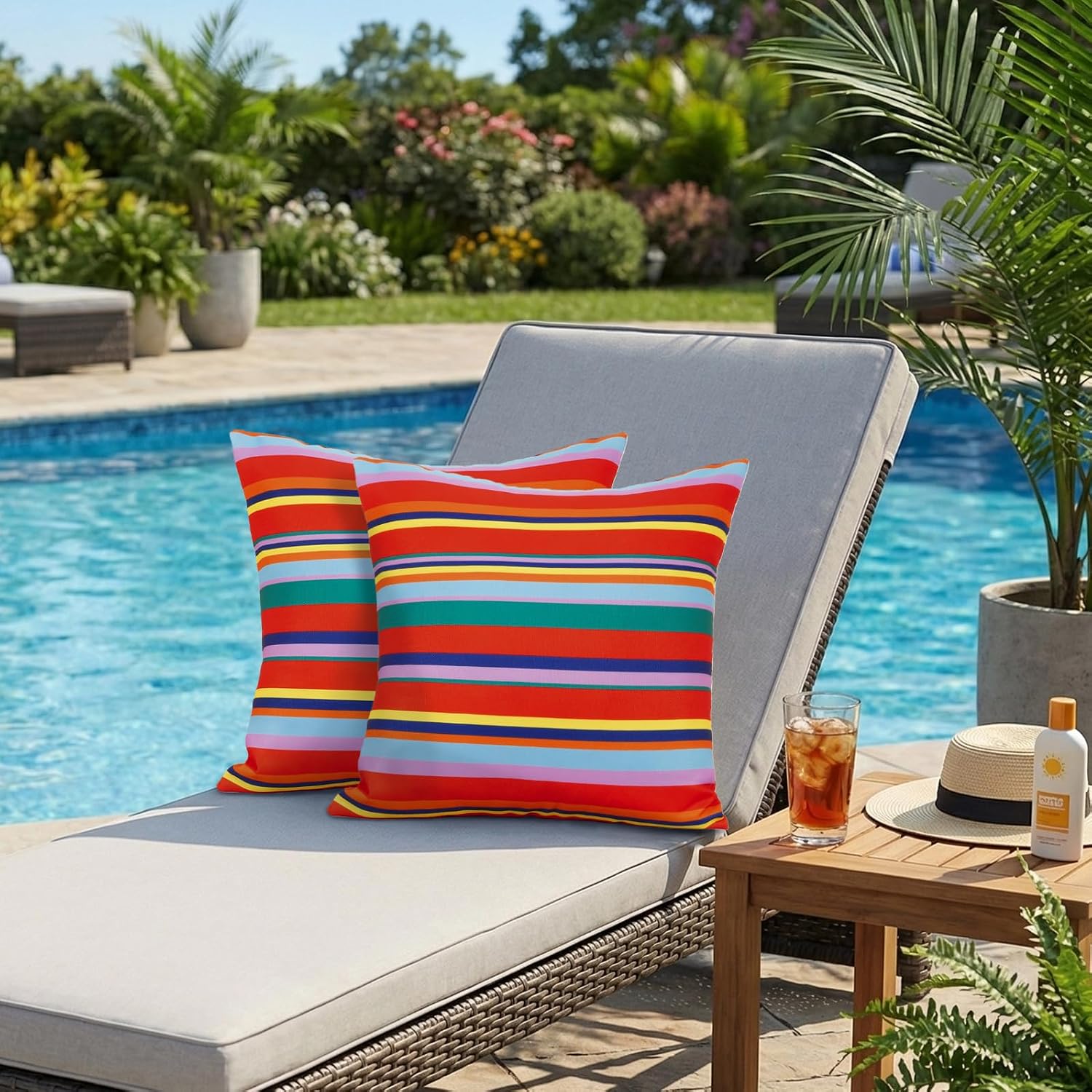 Poise3EHome Outdoor Throw Pillow Covers Set of 2 18X18,Water Repellent Indoor Decorative Pillow Covers for Living Room, Couch, Patio, Spring, Summer, Red Color Stripe image 5