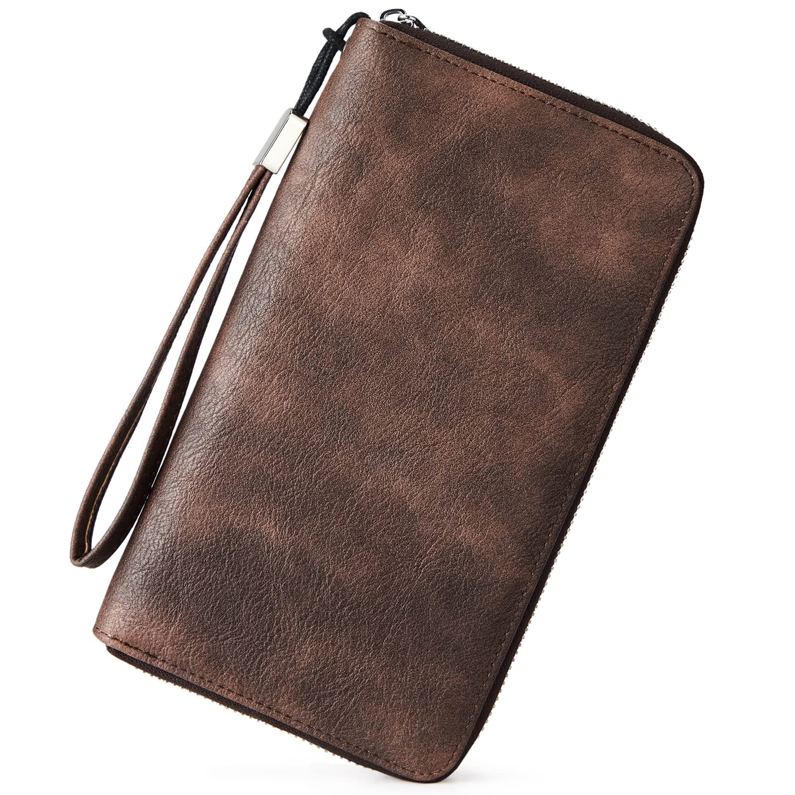 BROMENWomen Wallets Leather Wristlet Wallet Clutch Large Capacity Organizer Ladies Purse, retro coffee,