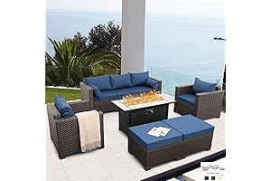 6-Piece Patio Furniture Set with Fire Pit Table and Non-Slip Cushions