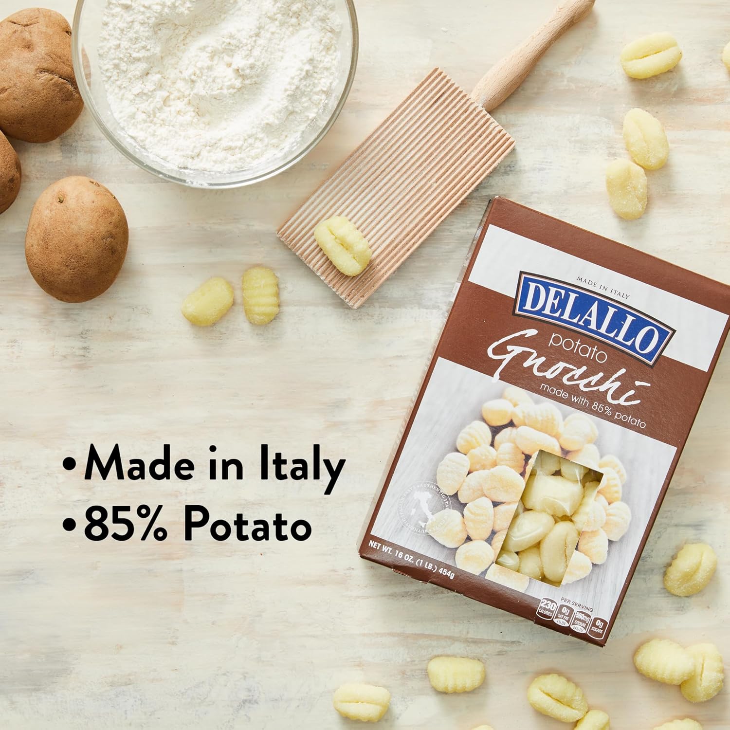 DeLallo Potato Gnocchi Pasta, Made in Italy, Light Pillowy Texture, Dumpling Pasta perfect for Sauces and Baked Dishes, Authentic Italian Recipe, Egg-Free, Kosher, Non-GMO, 16 oz Box, (3 Pack)