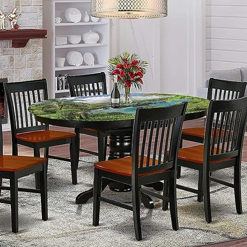 Miniatura 2 de XISUNYA Mantel ovalado ajustable de poliéster con bordes elásticos hawaianos, almohadilla de mesa relajante con estampado de coco y laguna, se