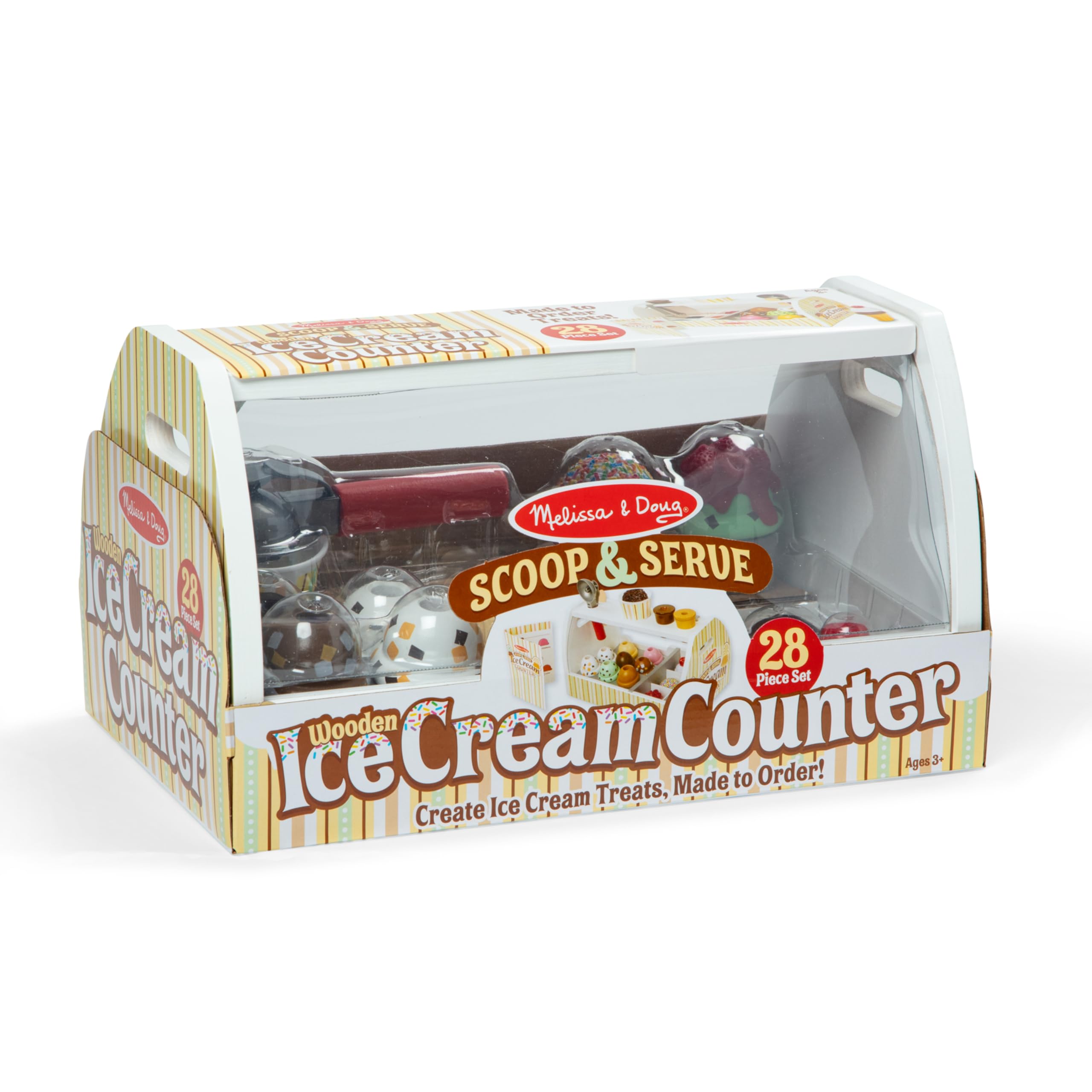 Melissa & Doug Wooden Scoop and Serve Ice Cream Counter (28 pcs) - Play Food and Accessories