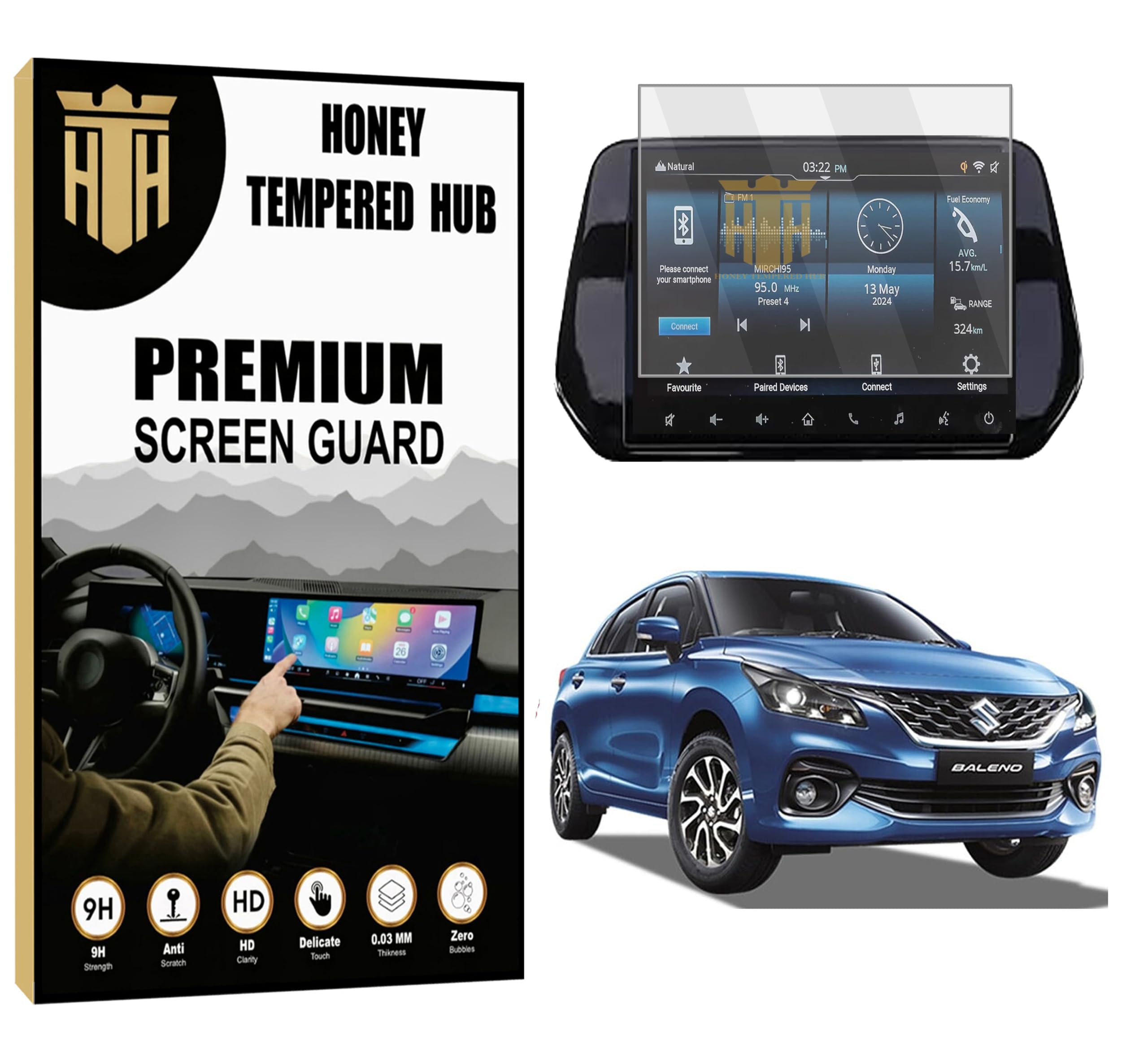 HONEY TEMPERED HUB Maruti BALENO Facelift Alpha Car Accessories Navigation or Music System Touch Screen Infotainment Screen Protector (Company Fitted) (2022) 9 INCH-image-40