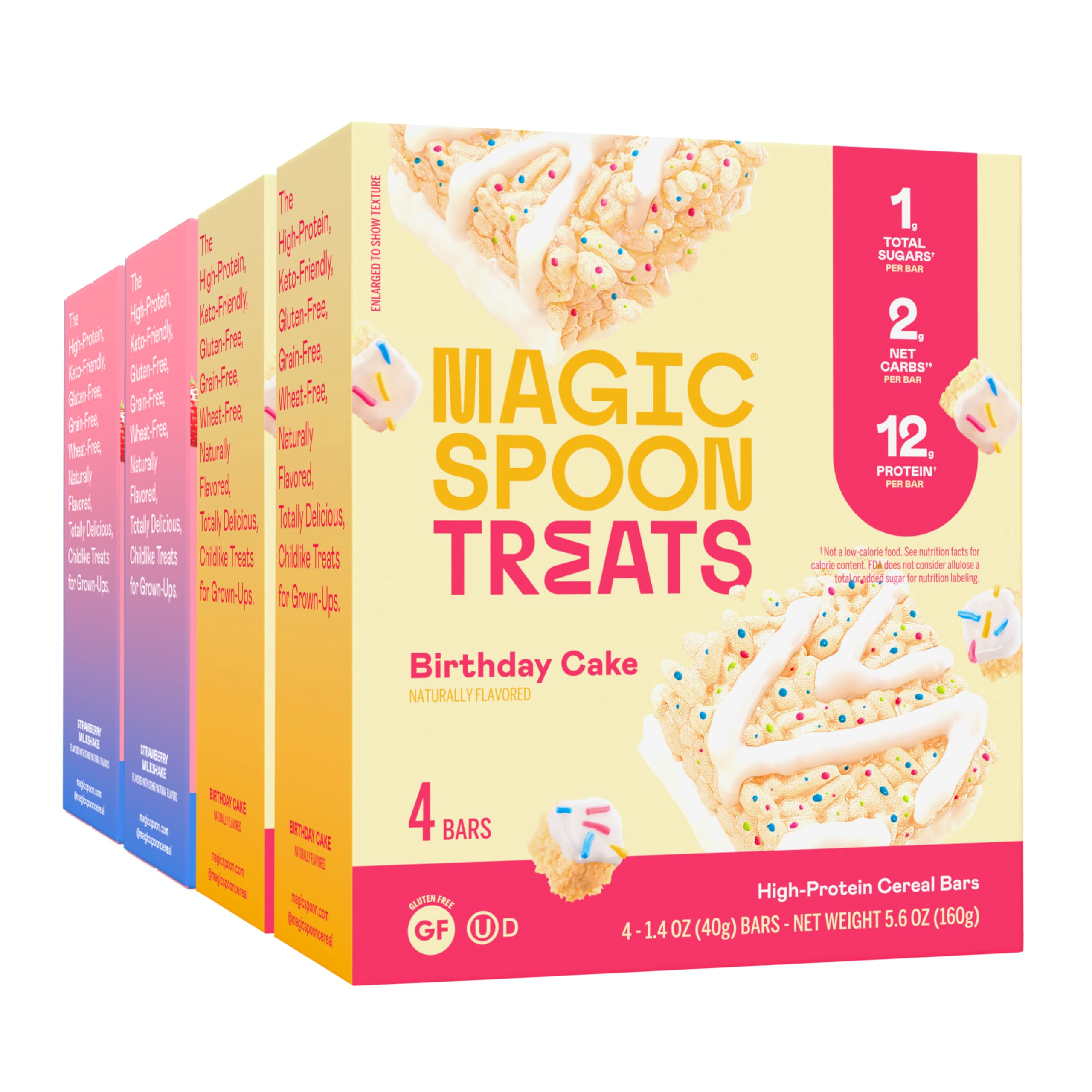 MAGIC SPOON Treats - High Protein, Low Carb, Keto Friendly, 1g of Sugar, Gluten Free, Crispy Treat Cereal Bar, On-The-Go Healthy Snack (8 Birthday Cake Bars, 8 Strawberry Milkshake Bars)