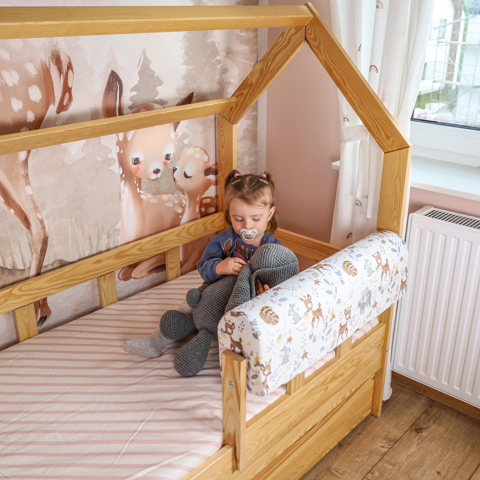 Bettkantenschutz für Kinderbetten 70 cm - Schutz für Bettrahmen Kantenschutz Kinder Babybett Baumwolle Hirsch
