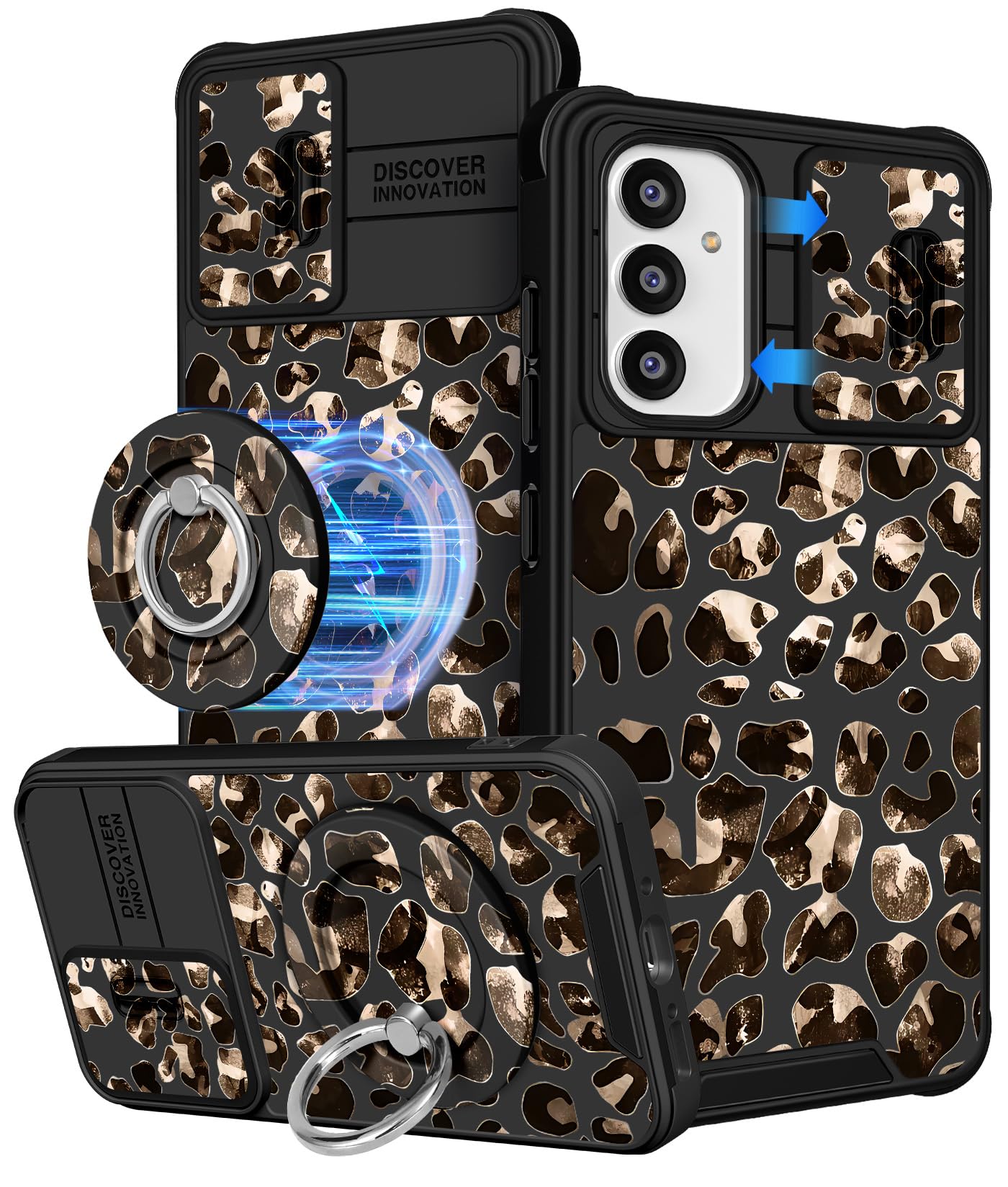 Buleens for Samsung Galaxy A54 5G Case 6.4 Inch - with Ring Stand & Camera Cover Aesthetic Cute Designed Women Girls Teens Brown Leopard for Samsung