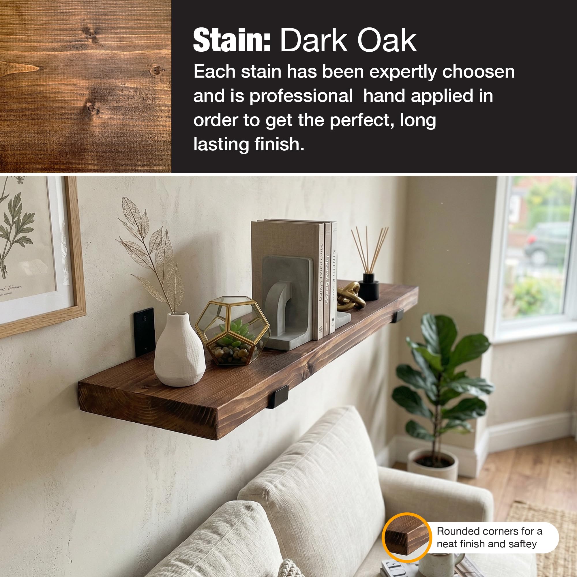 Top Notch Home & Living Handcrafted Rustic Wooden Wall Shelf, Incl 2 Up Brackets - Image 3