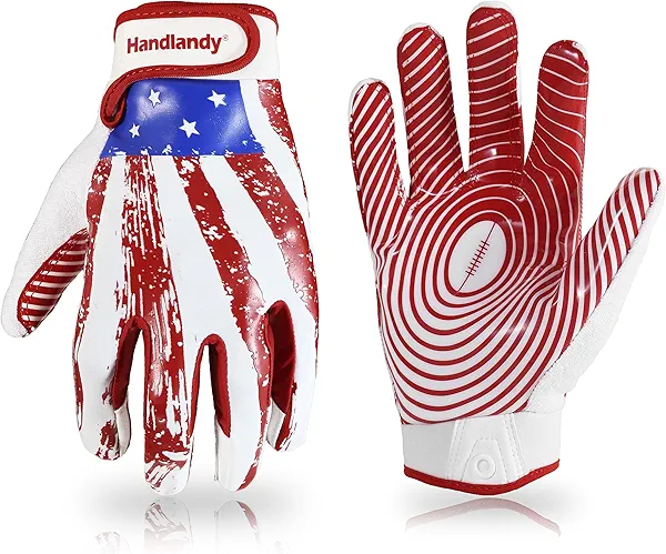 HANDLANDY Youth Football Gloves for Boys Girls, Sticky Wide Receiver Gloves for Kids, Junior Flag Football Gloves