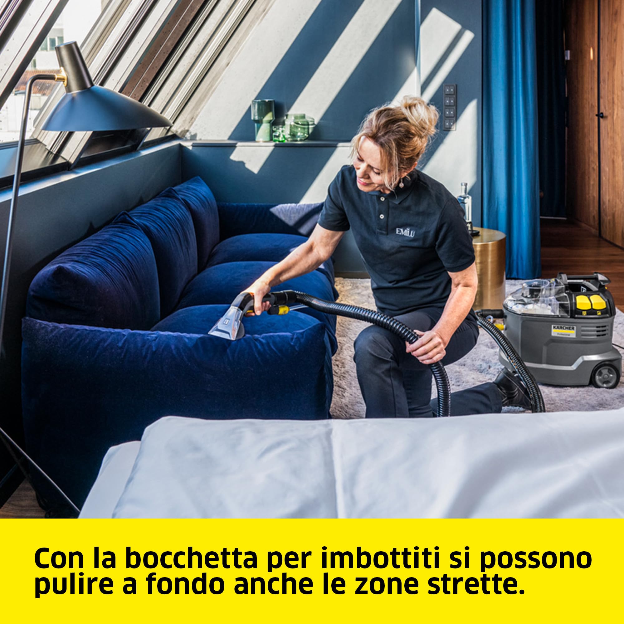 KÄRCHER lavatappeti e lavamoquette Puzzi 8/1, per tappezzeria e superfici tessili, serbatoio: 8 l, pressione spruzzo: 1 bar, resa superficie: 12-18 m²/h, peso: 8,6 kg, bocchetta per tappezzeria