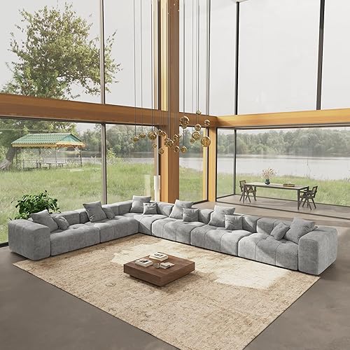 Miniatura 26 de WJShome Sofás seccionales de 144 pulgadas para sala de estar, sofá modular en forma de L, 3 plazas con otomana, asiento profundo de lino con sofás