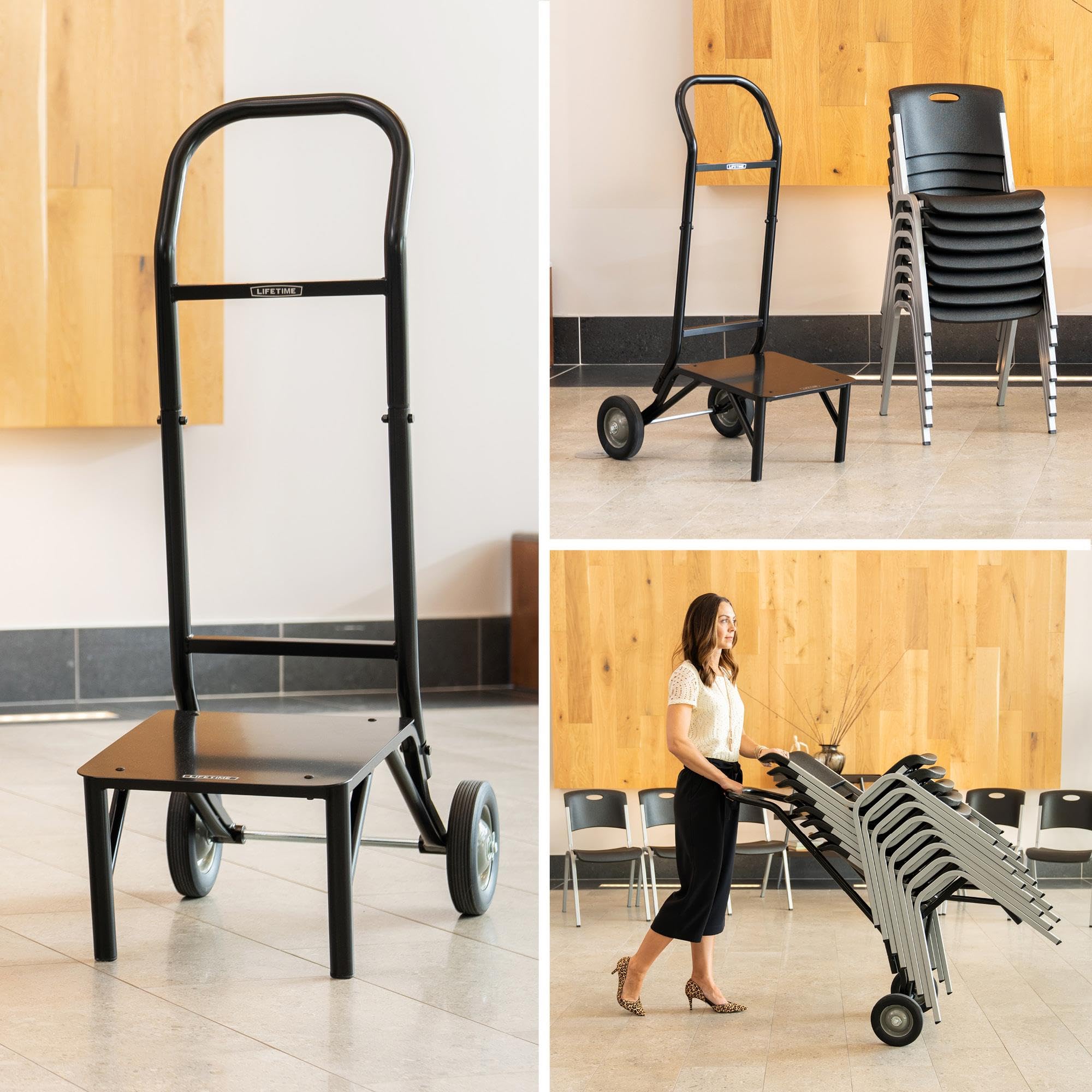 Lifetime Carrello di Sedia impilabile Nero 74,3 X 49 X 121,1 cm 80527