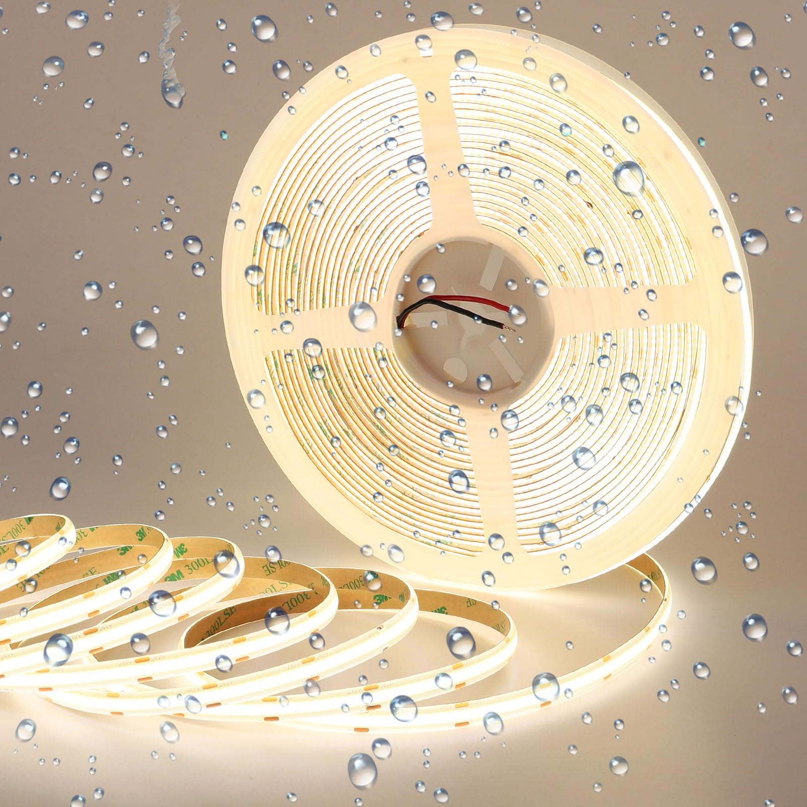 GOMING 15M 24V COB LED Strip Light Waterproof IP65 Natural White 4000K Uniform Glow 5760LEDs CRI 93+ Flexible LED Tape Lights for DIY Cabinet Bedroom Kitchen Home Decor(No Power Supply)