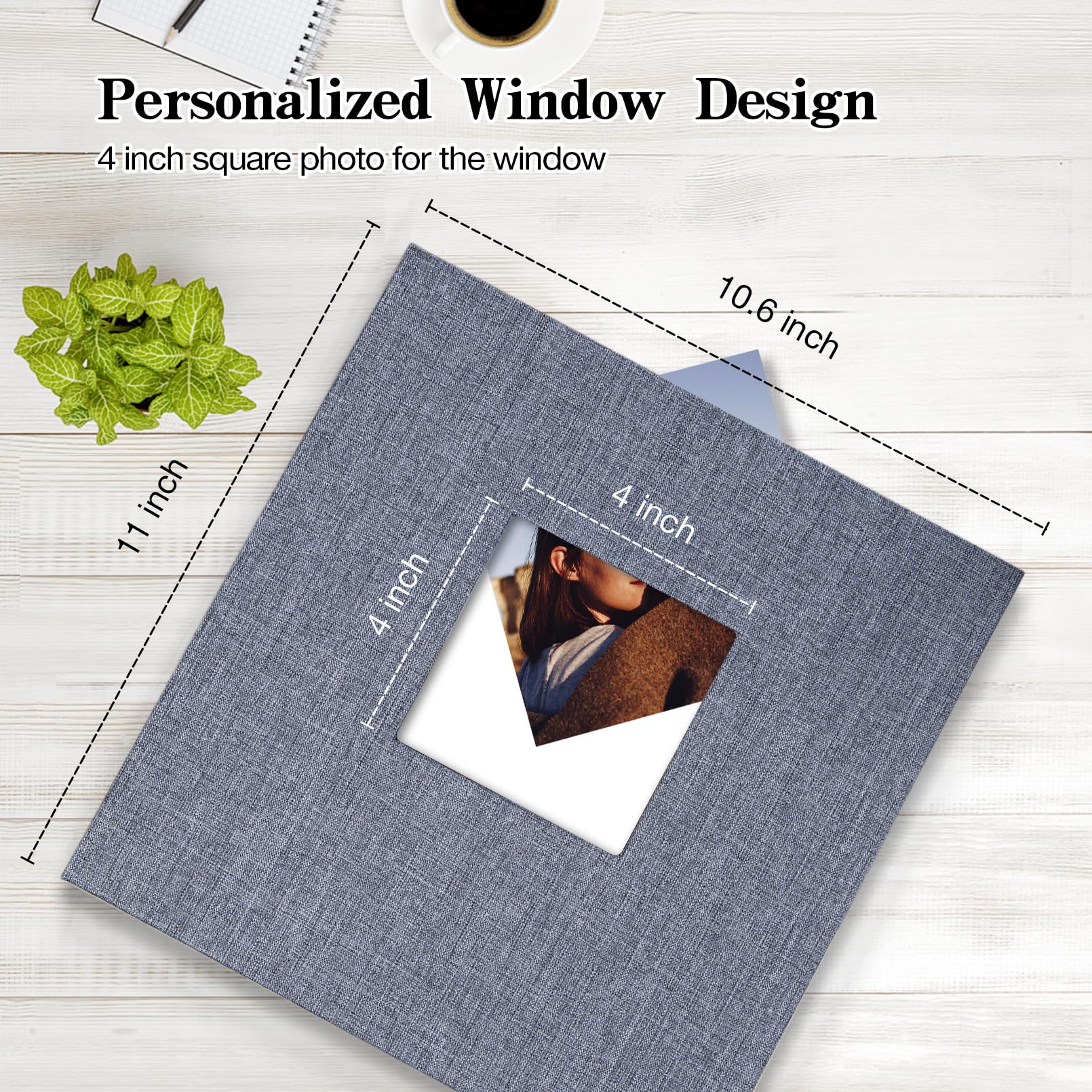 Álbum de fotos autoadhesivo magnético para álbum de recortes, 40 páginas magnéticas de doble cara de lino, tapa dura, álbum de fotos DIY de 11 x 10,6 cm de largo con un marcador metálico