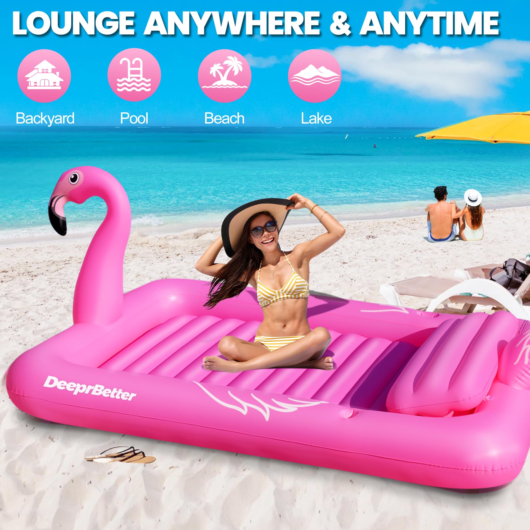 DeeprBetter Colchoneta Piscina Adultos, Flamenco Hinchables para Piscina con Posavasos, Colchoneta Hinchable Piscinas Grande 205 * 150CM, Flotadores Piscinas Adultos con Almohada Colchonetas Playa