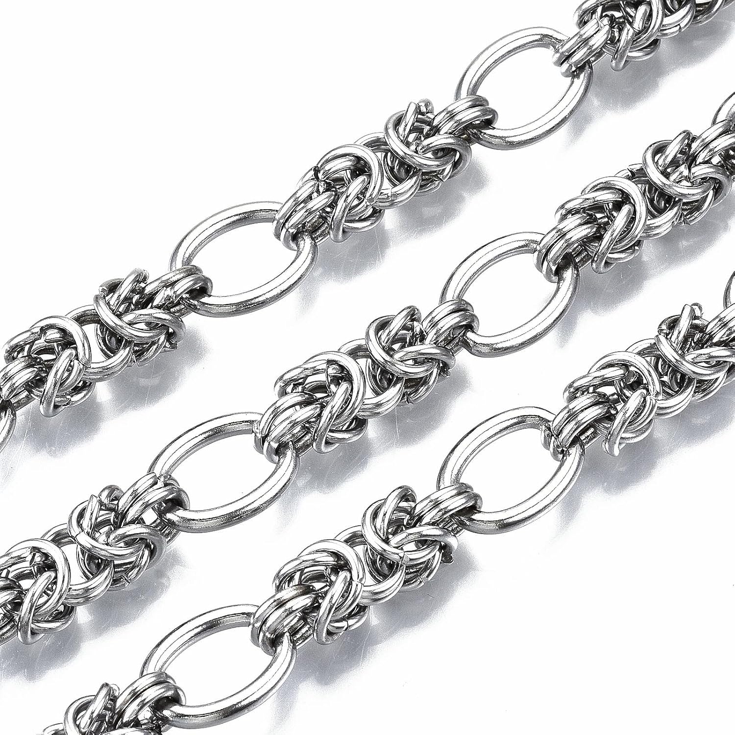 LiQunSweet 16.4 Feet(5m) 304 Stainless Steel Byzantine Chains Roll Knotted Jewelry Chain Bulk for Necklace Jewelry Making - 13.5x10mm