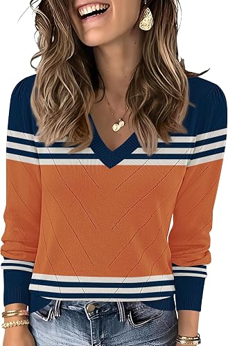 LOMON Womens Dressy V Neck Sweaters Long Sleeve Lightweight Knit Fall Tops | Women Fall Clothes,Elegant Puff Sleeve,Business Casual Outfits,Work Office Tops,Cozy Sweaters,Early Fall Fashion,Soft Knit - 70% off