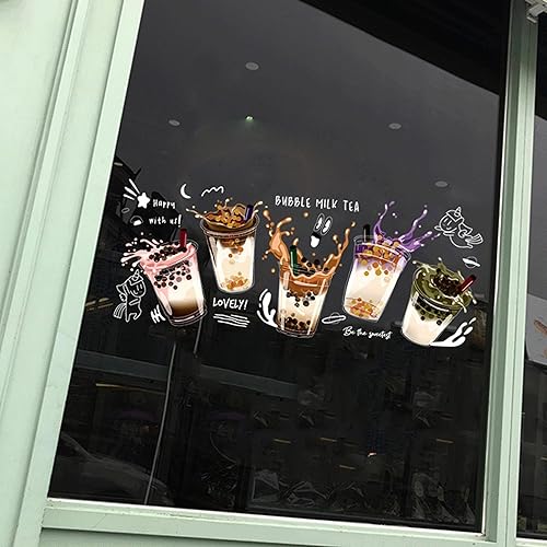 Miniatura 2 de Película decorativa para decoración de ventana, no adhesiva, estática, de vidrio, para tienda de té y cafetería (Boba para ventana #B, 47.5 pulgadas