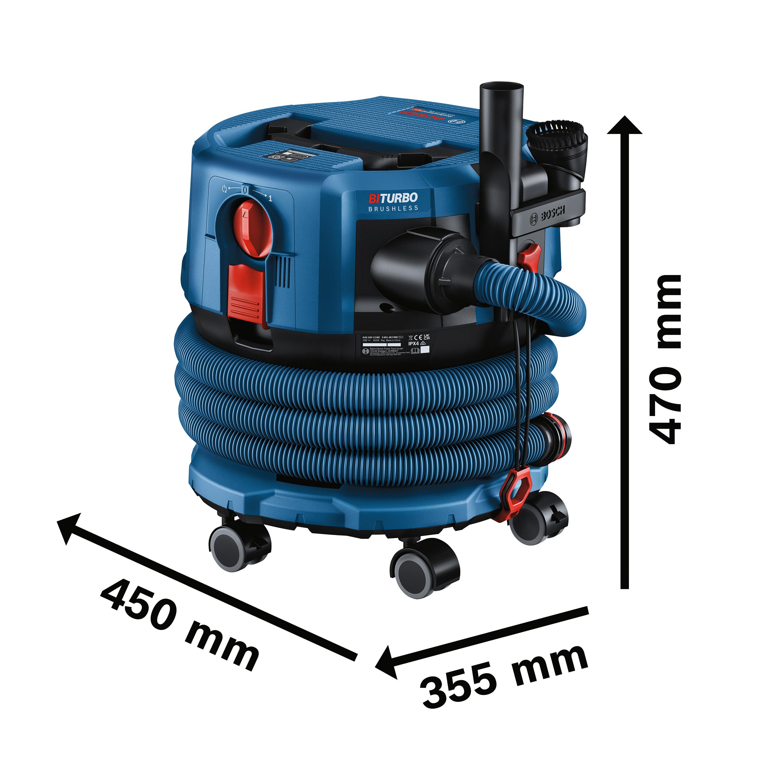 Bosch Professional 18V System aspirador de polvo a batería GAS 18V-12 MC (protección clase M, filtro HEPA, incl. GCT 30-42, 3 gomas elásticas, diversos accesorios, sin batería/cargador)
