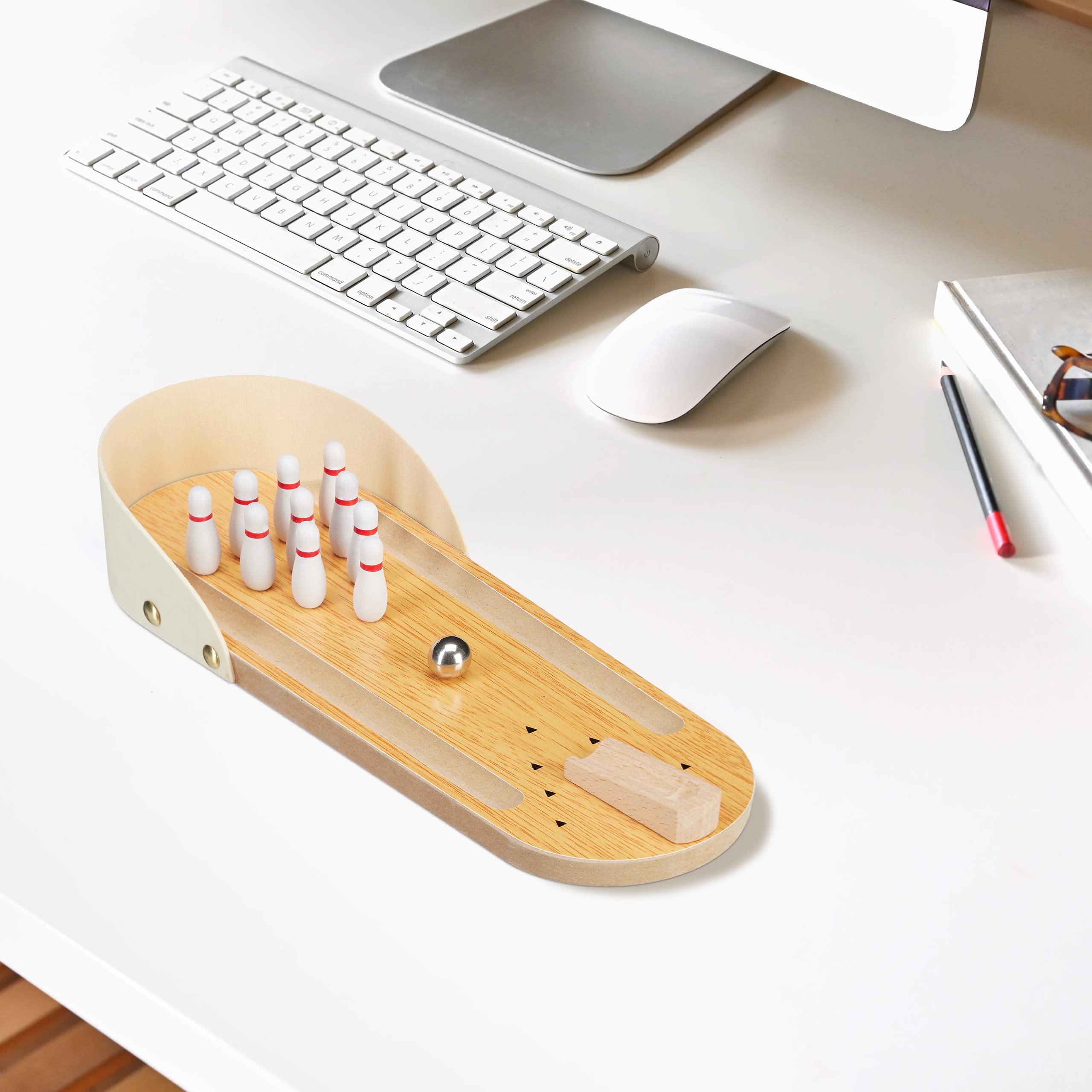 Relaxdays Bowling da Tavolo, Pista Giocattolo, Set da 10 Birilli, Precisione, Adulti, Bimbi da 3 Anni, Legno Naturale, Colore, 4,5 x 10 x 29,5 cm, 10024377