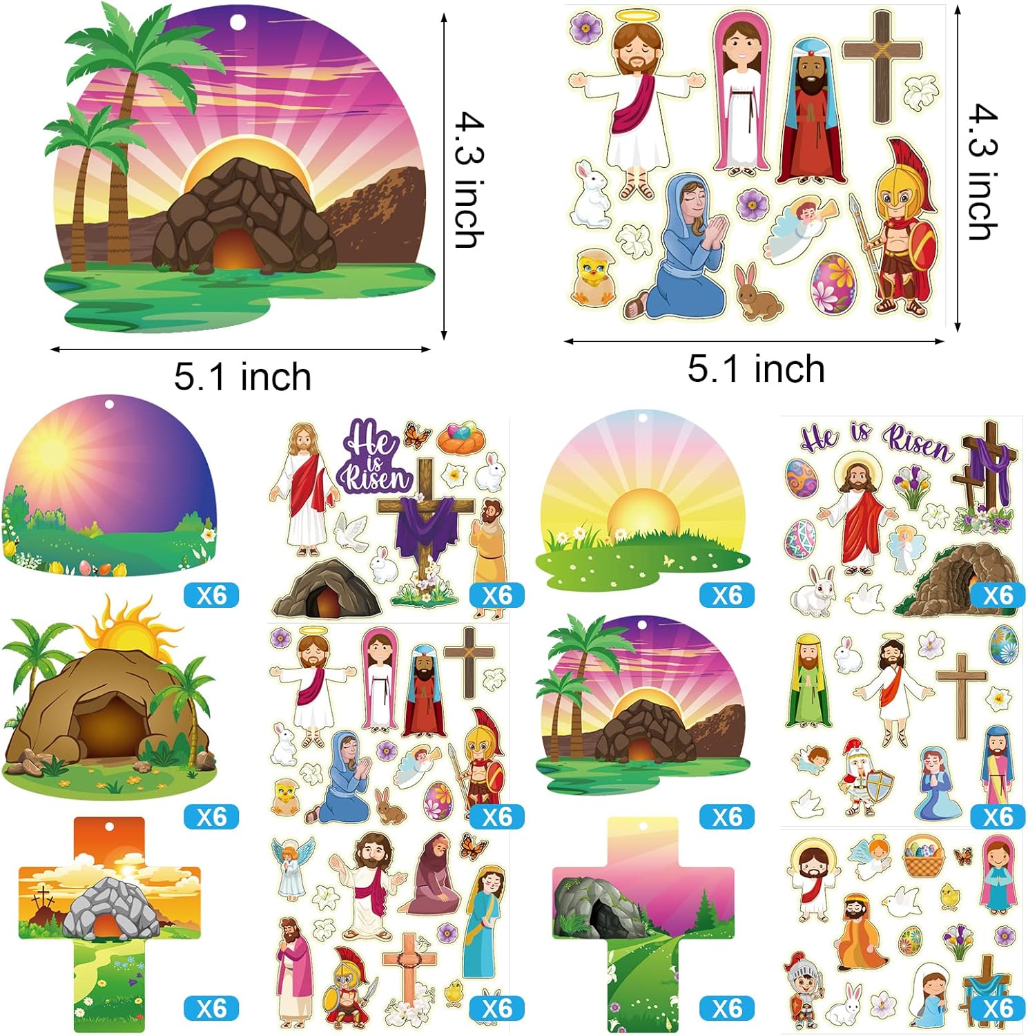 Outus 72 Sheets Make an Easter Sticker He Lives Scenes Craft Kit Resurrection Stickers Jesus Cross He is Risen Scene Sunday Craft for Party Game Easter Art DIY Project Supplies