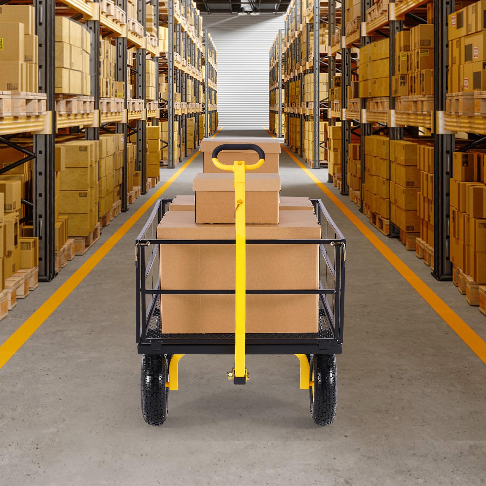 VEVOR Carrello in Acciaio da Giardinaggio, Carriola Trainabile da 635 kg, Multiuso Design 2 in 1, con Pneumatici Fuoristrada, Sponde Laterali in Rete Rimovibili e Maniglia Girevole, per Uso Esterno