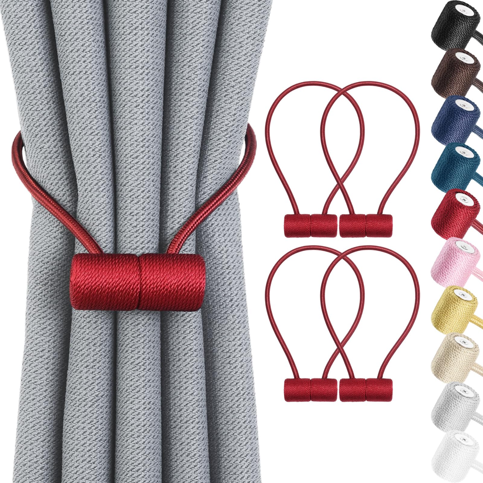 Remunkia Magnetic Curtain Tiebacks 4 Pack, Curtain Tie Backs Holder, Outdoor Curtains Tiebacks Window Treatment Holdbacks with Strong Magnet Modern