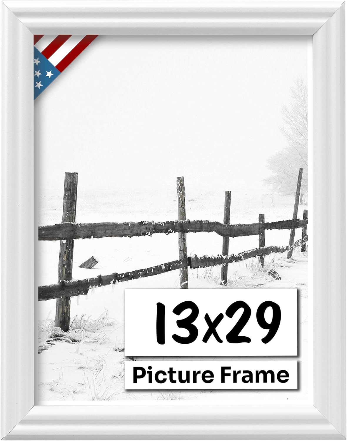White 13x29 Picture Frame .75" Inch Wide - White Wall Decor Handmade Solid Wood Frames with Preinstalled Hangers and UV Blocking Plexiglass 29x13 Frame