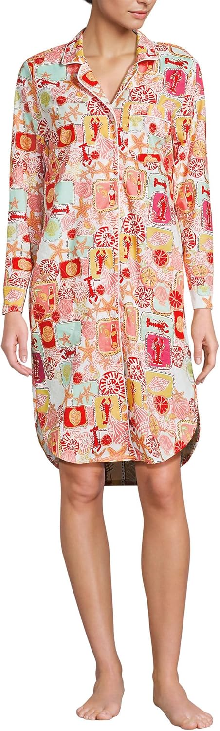 Lands' End Women's Cotton Poplin Long Sleeve Sleepshirt Nightgown