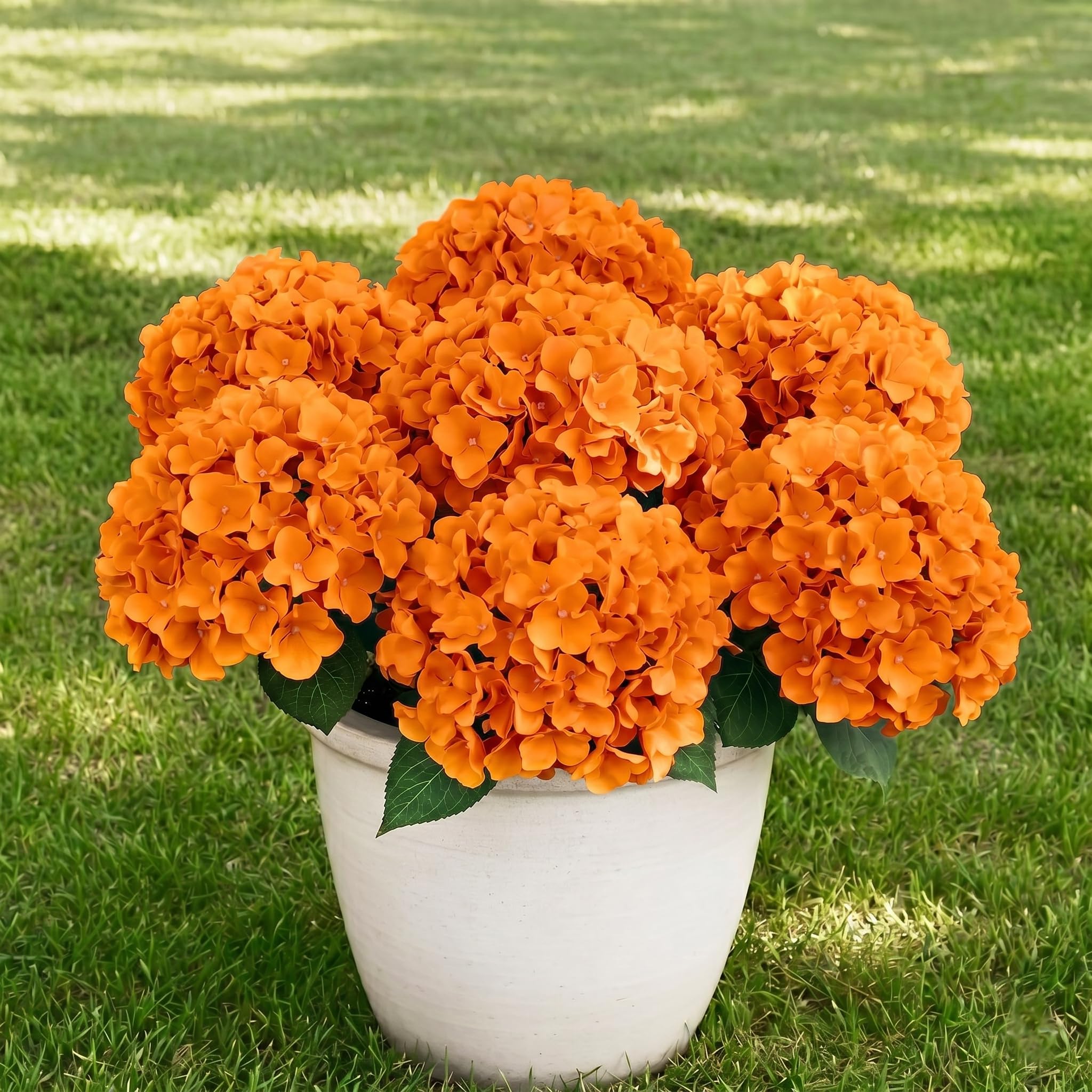 7 Bundles Faux Hydrangea Flowers Outdoor with 35 Heads,Artificial Hydrangea Flowers, UV Resistant Hydrangeas, for Garden, Porch, Yard, Outdoor Wedding Decoration. (Orange)