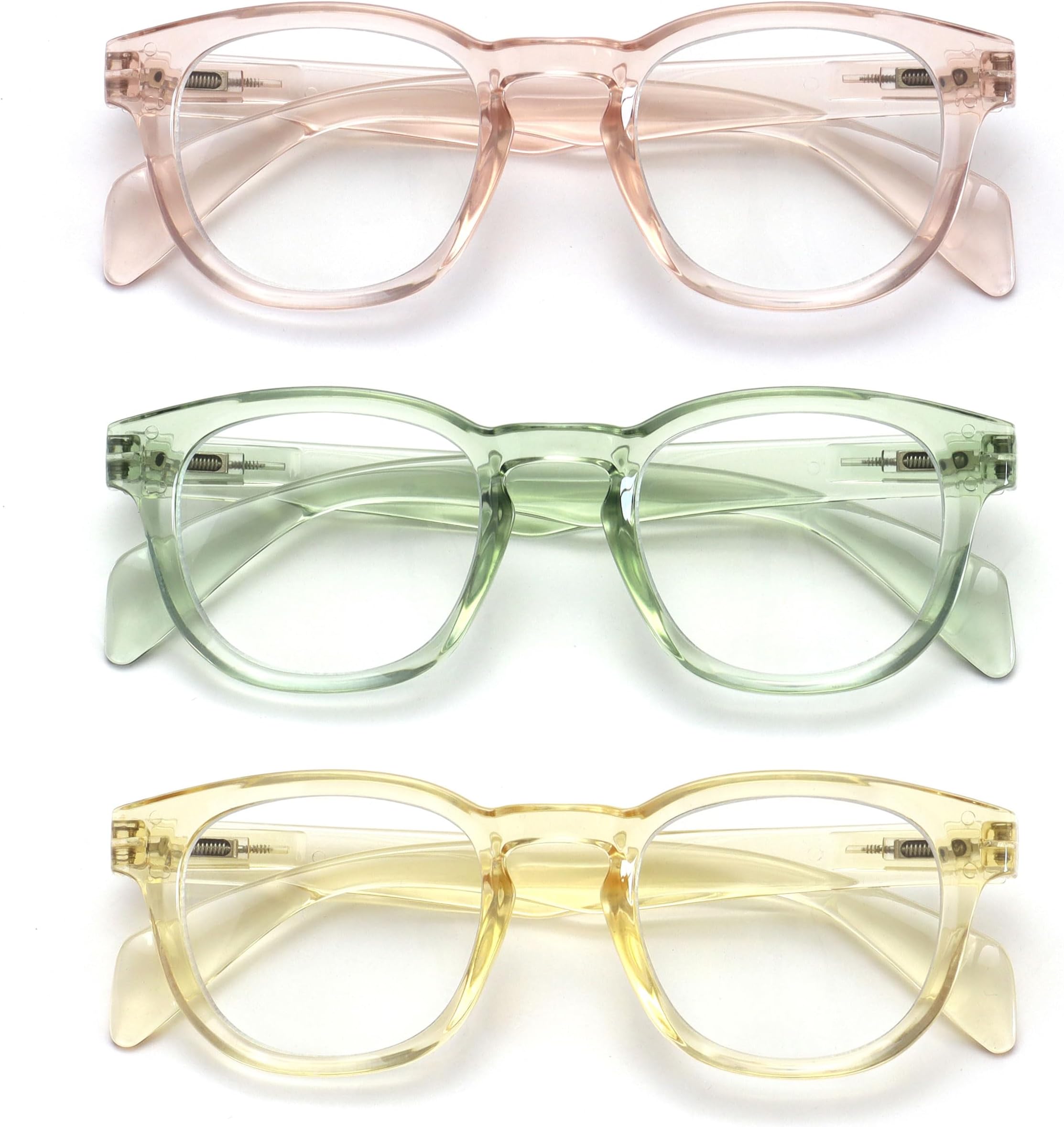 – OPULIZE AWE Reading Blue Light Blocking Glasses for Women Men- 3 Pack- Retro Round- Anti-Glare Computer & Gaming Eyewear-UV Protection- Pink Green Yellow Transparent +1.50, (Pack of 3)