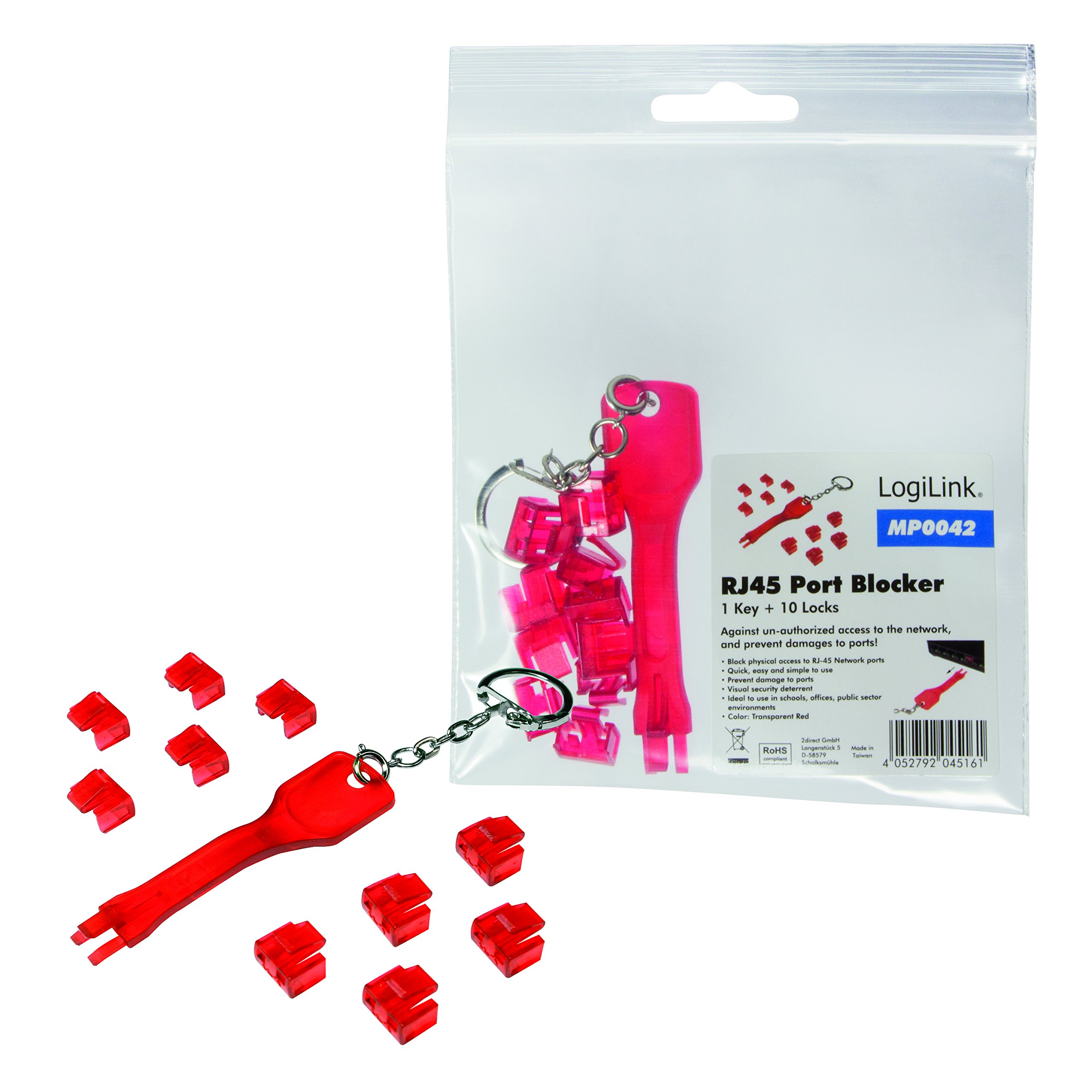 Logilink RJ45 1 Port x et 10 x Serrures 1x Schlüssel, 10x Schlösser Rot