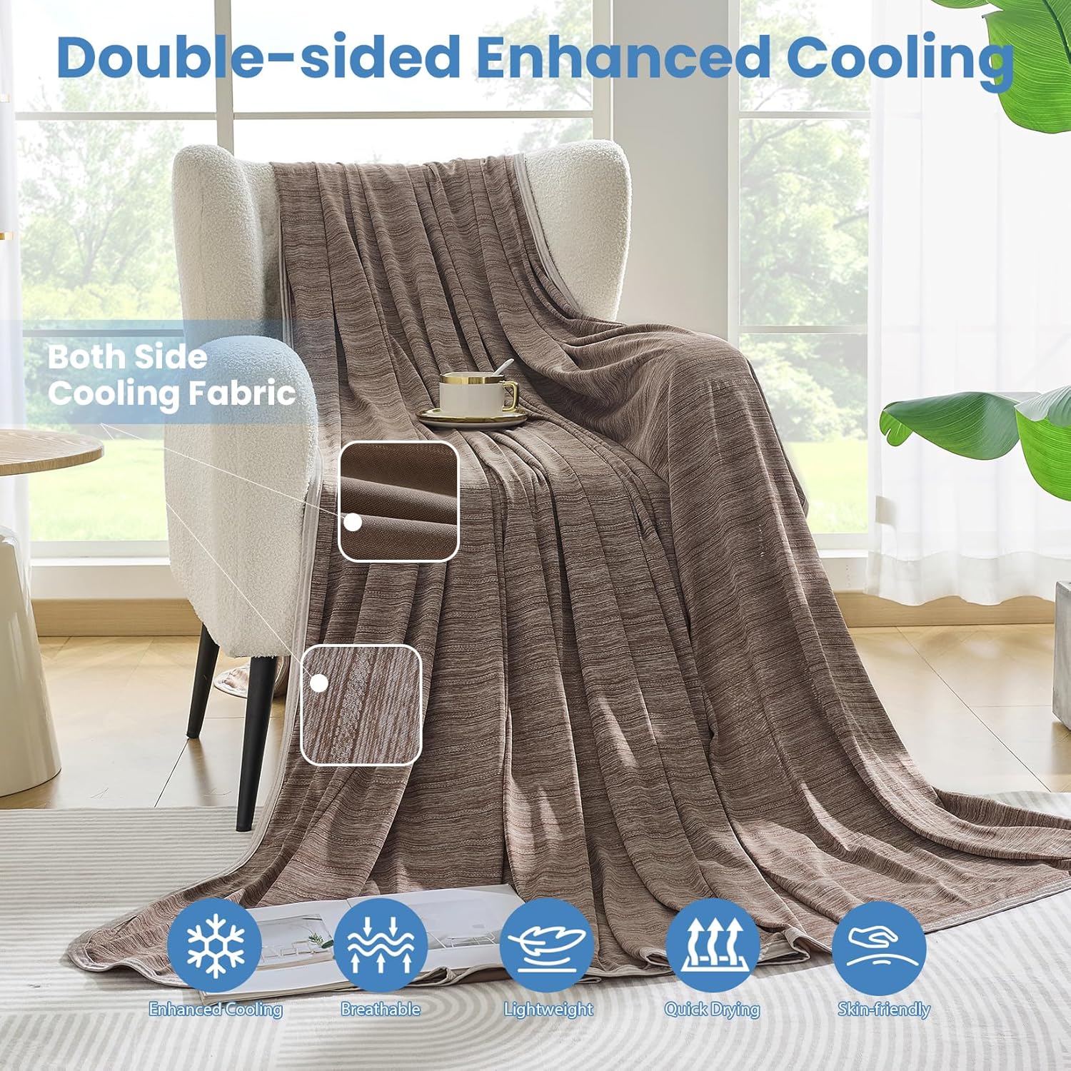 OIGAE Cooling Blanket for Hot Sleepers - Soft & Lightweight Summer Cold Blanket for Night Sweats | Perfect for Bed, Couch, Sofa (Brown, 50" x 70")